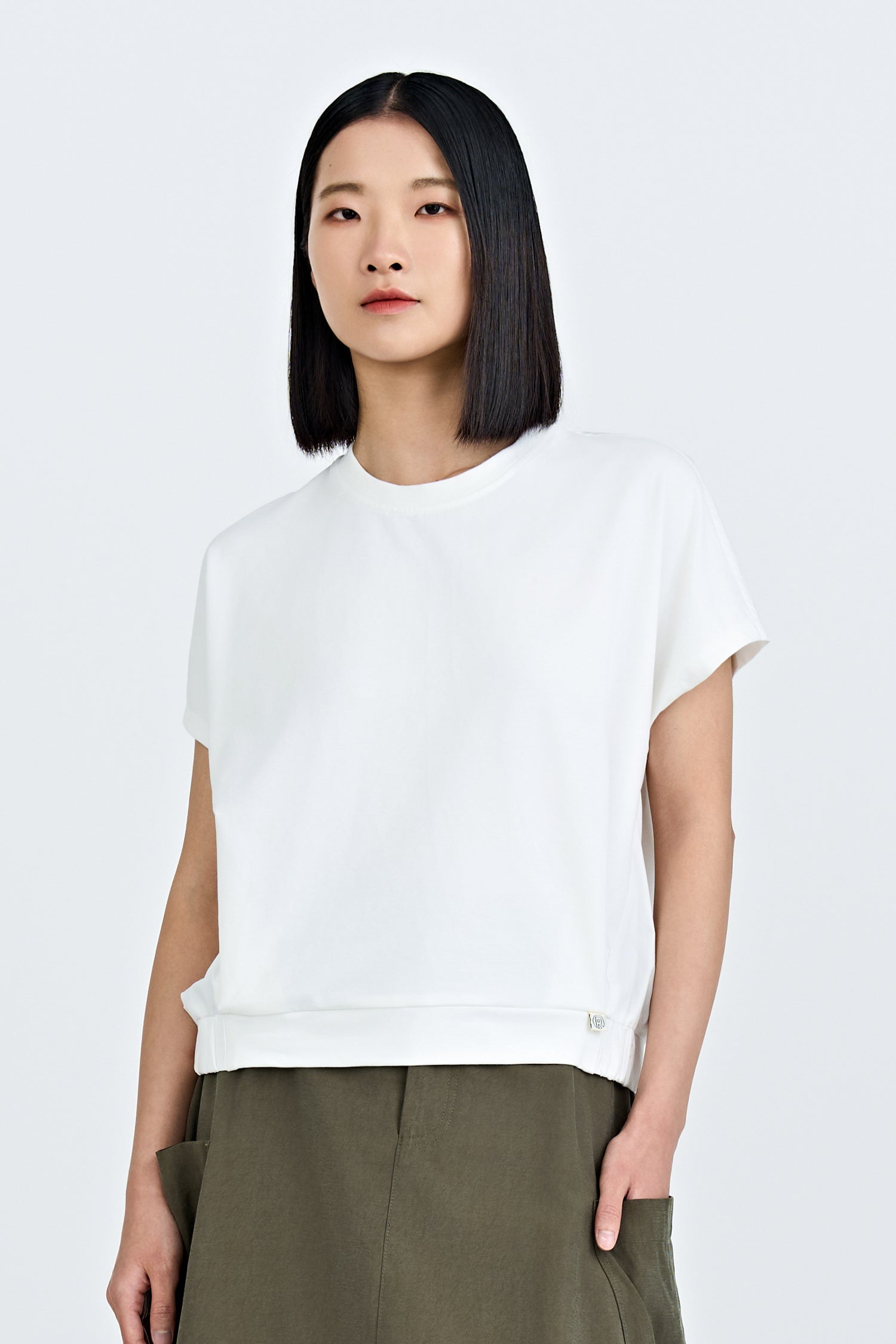 Elasticised Hem Tee - Cream