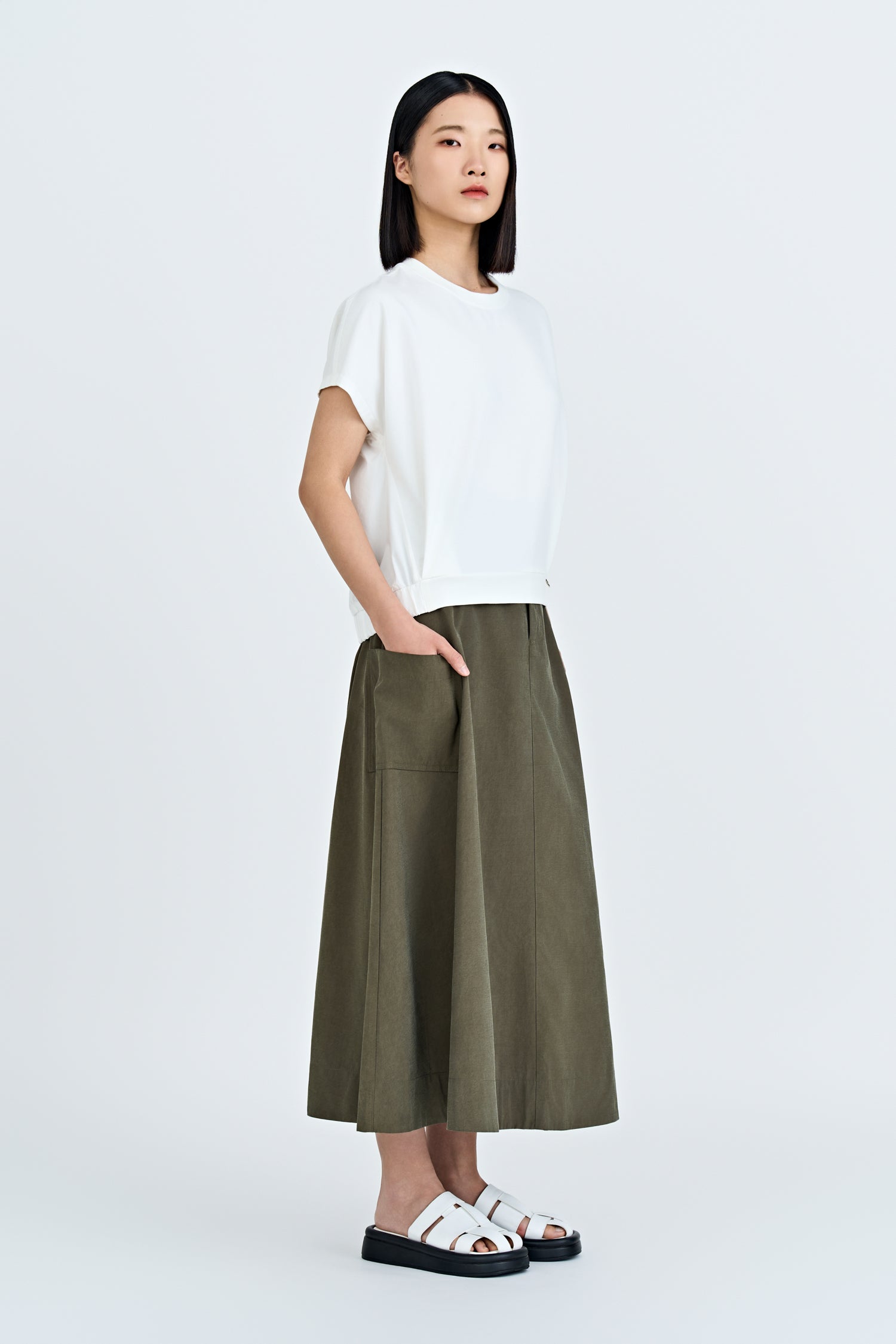 Elasticised Hem Tee - Cream