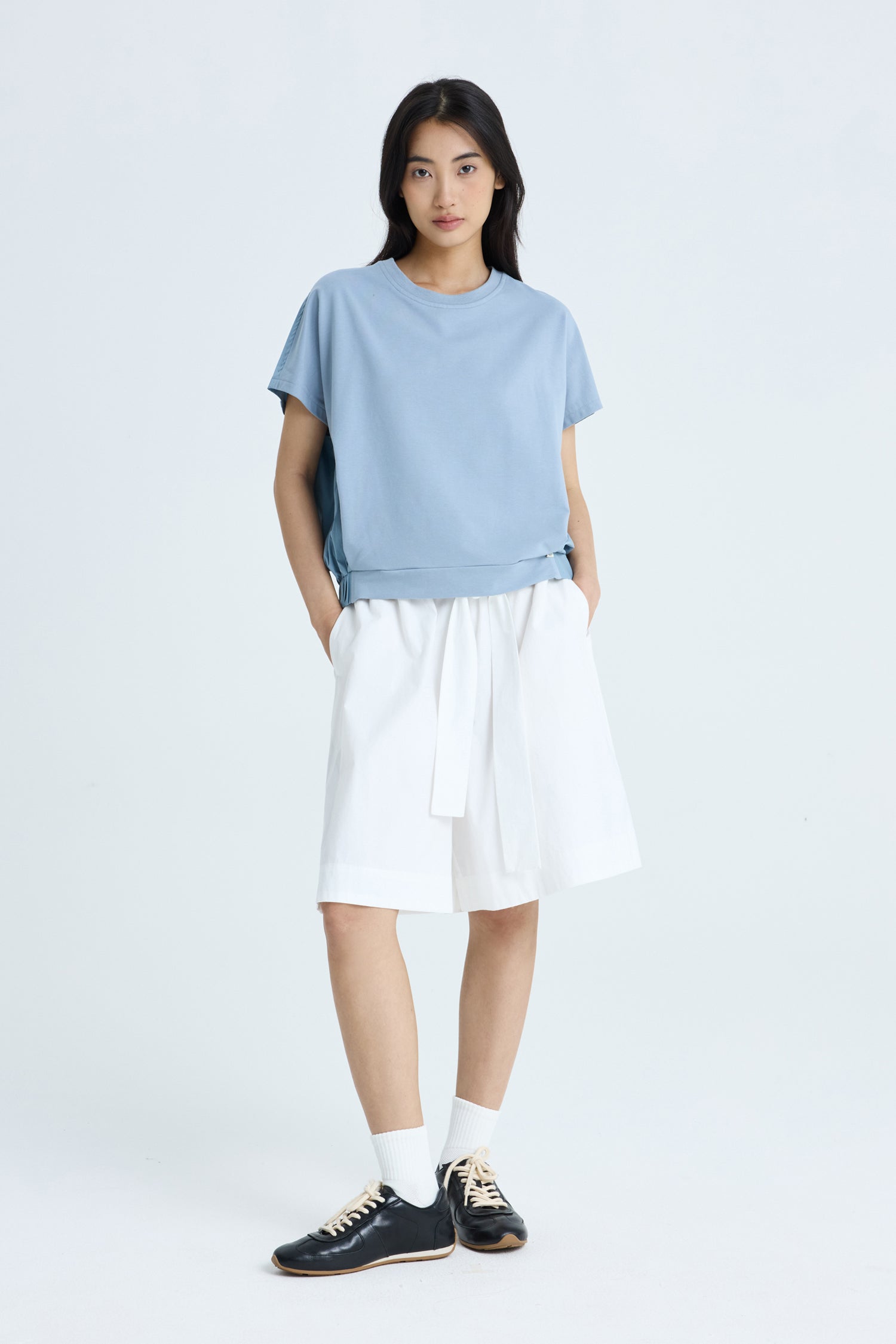 Elasticised Hem Tee - Dusty Blue
