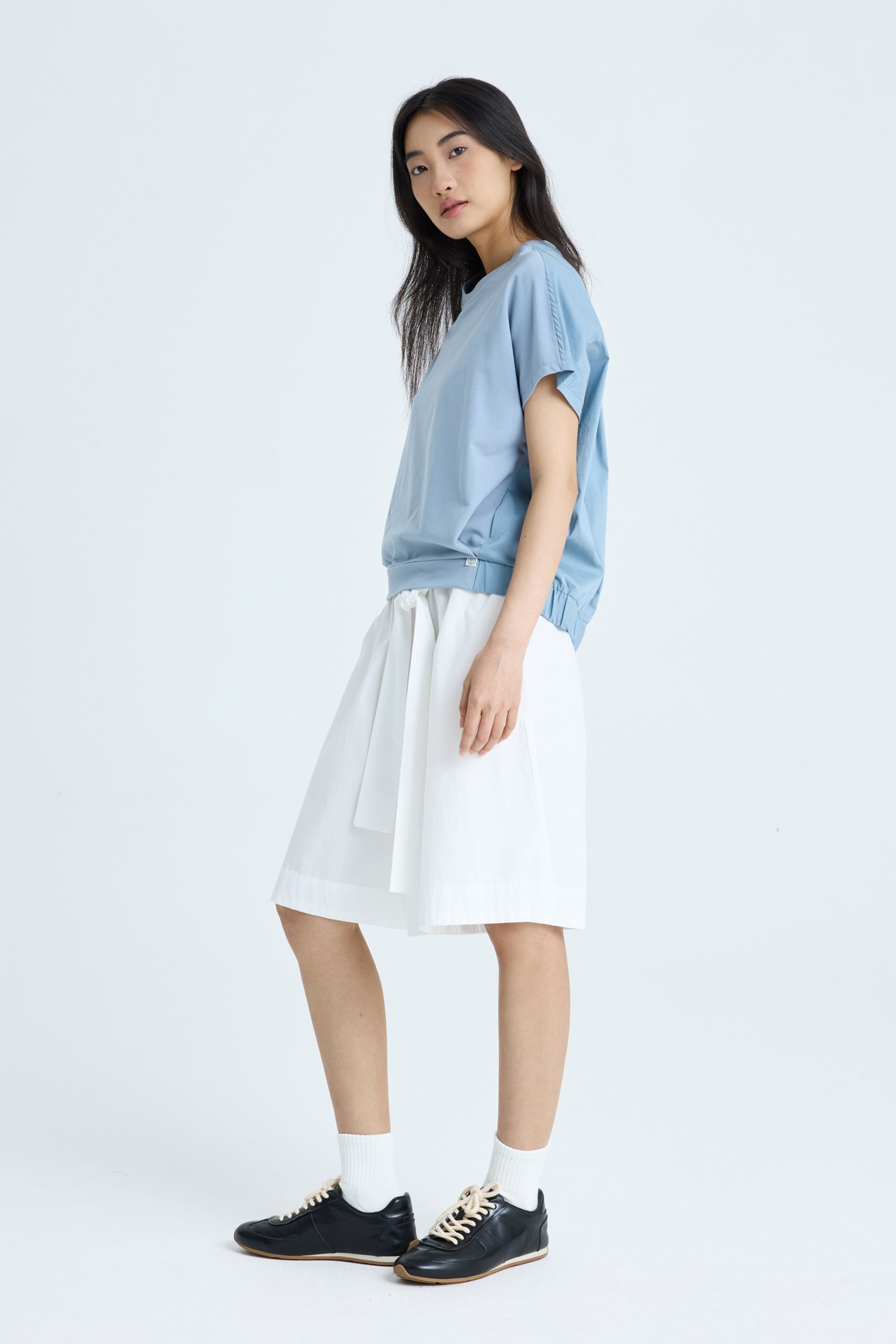 Elasticised Hem Tee - Dusty Blue
