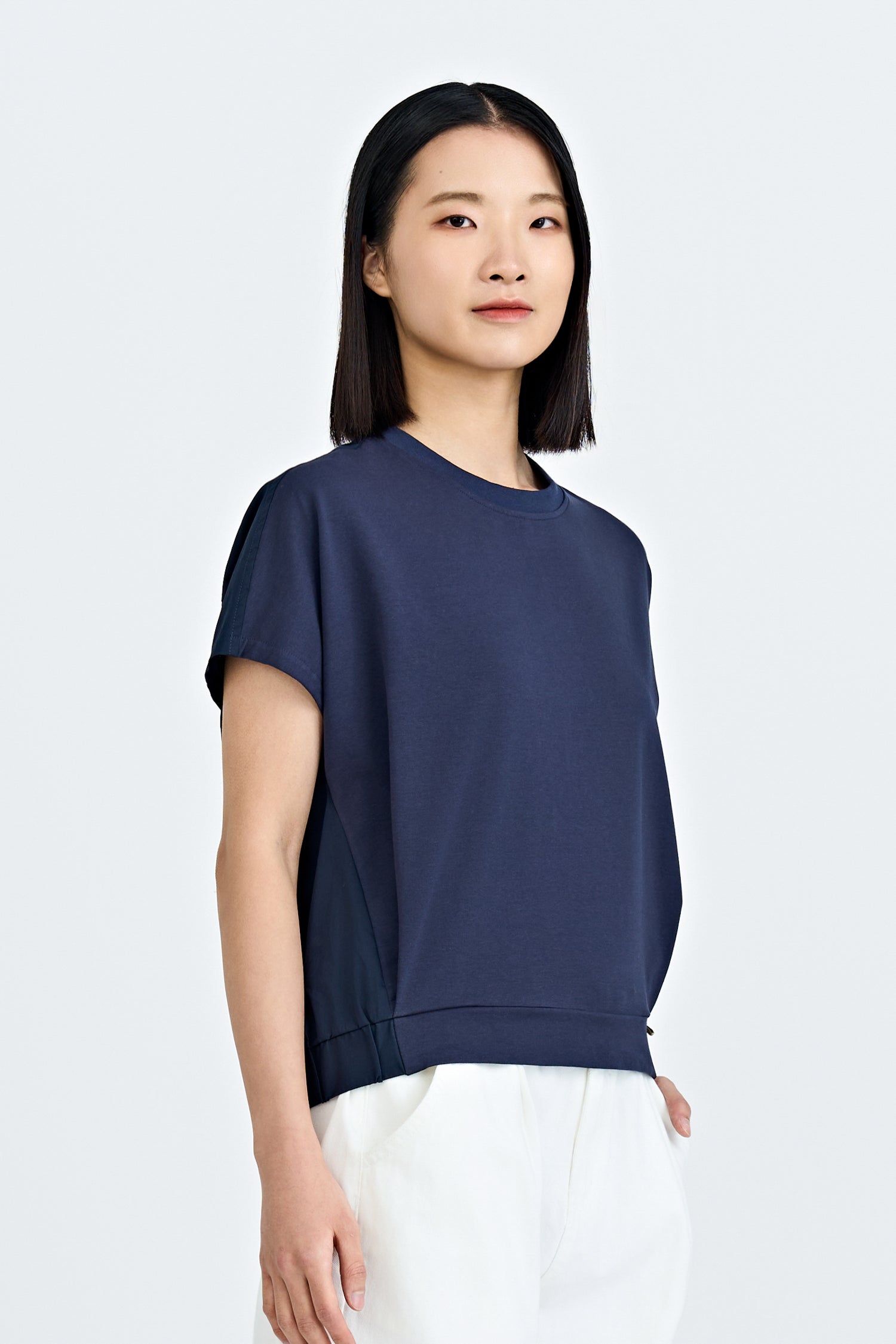 Elasticised Hem Tee - Navy