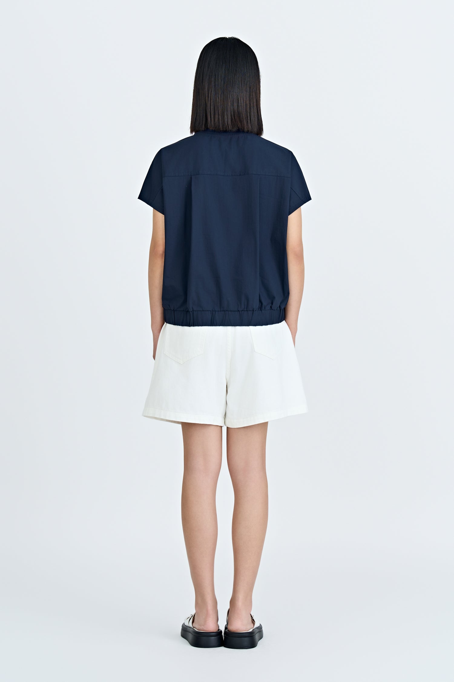 Elasticised Hem Tee - Navy