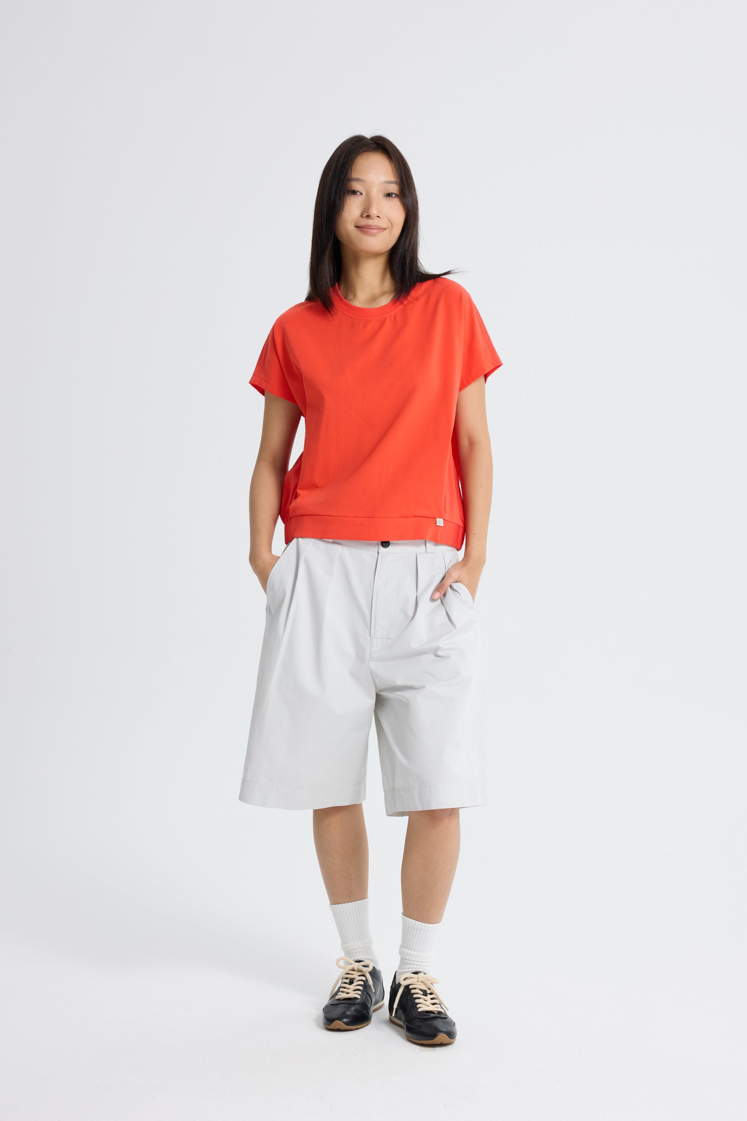 Elasticised Hem Tee - Vermillion