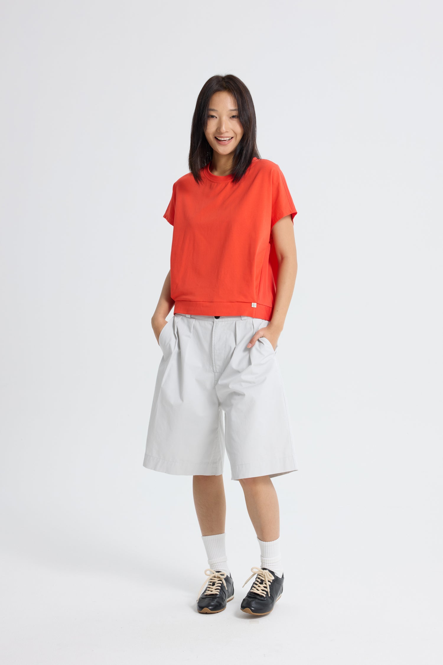 Elasticised Hem Tee - Vermillion