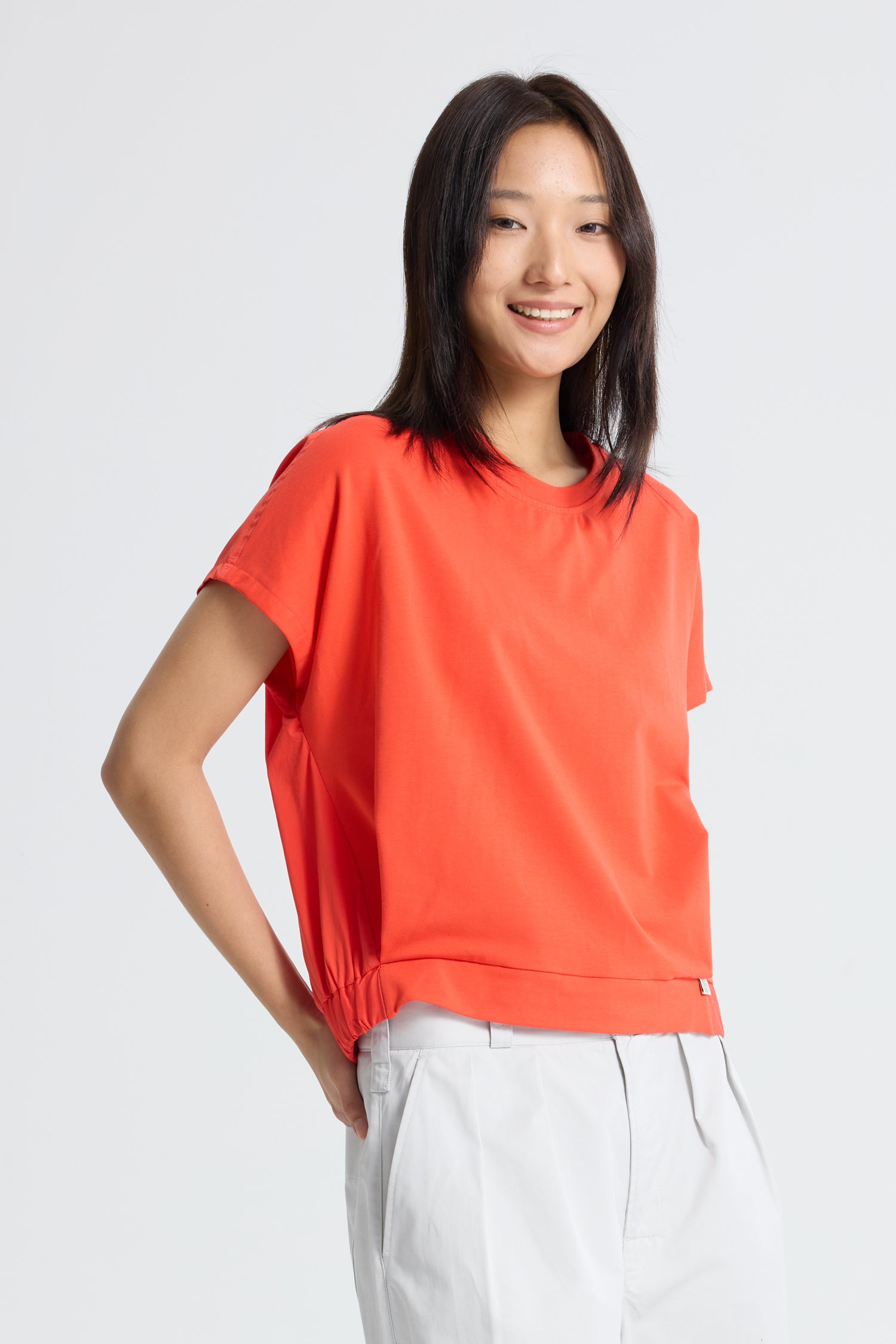 Elasticised Hem Tee - Vermillion