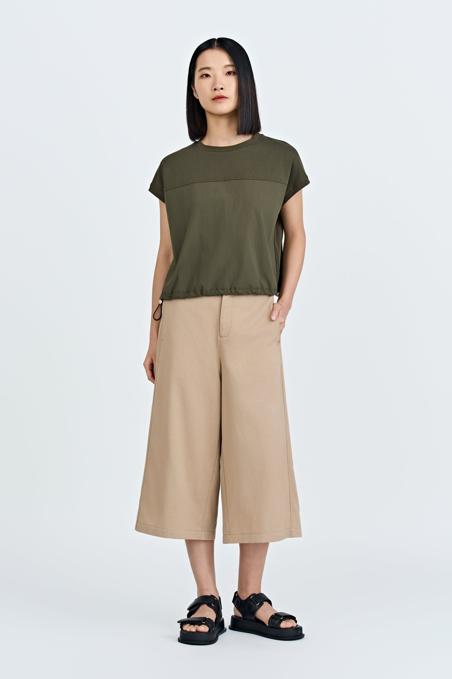 Drawcord Hem Tee - Army Green