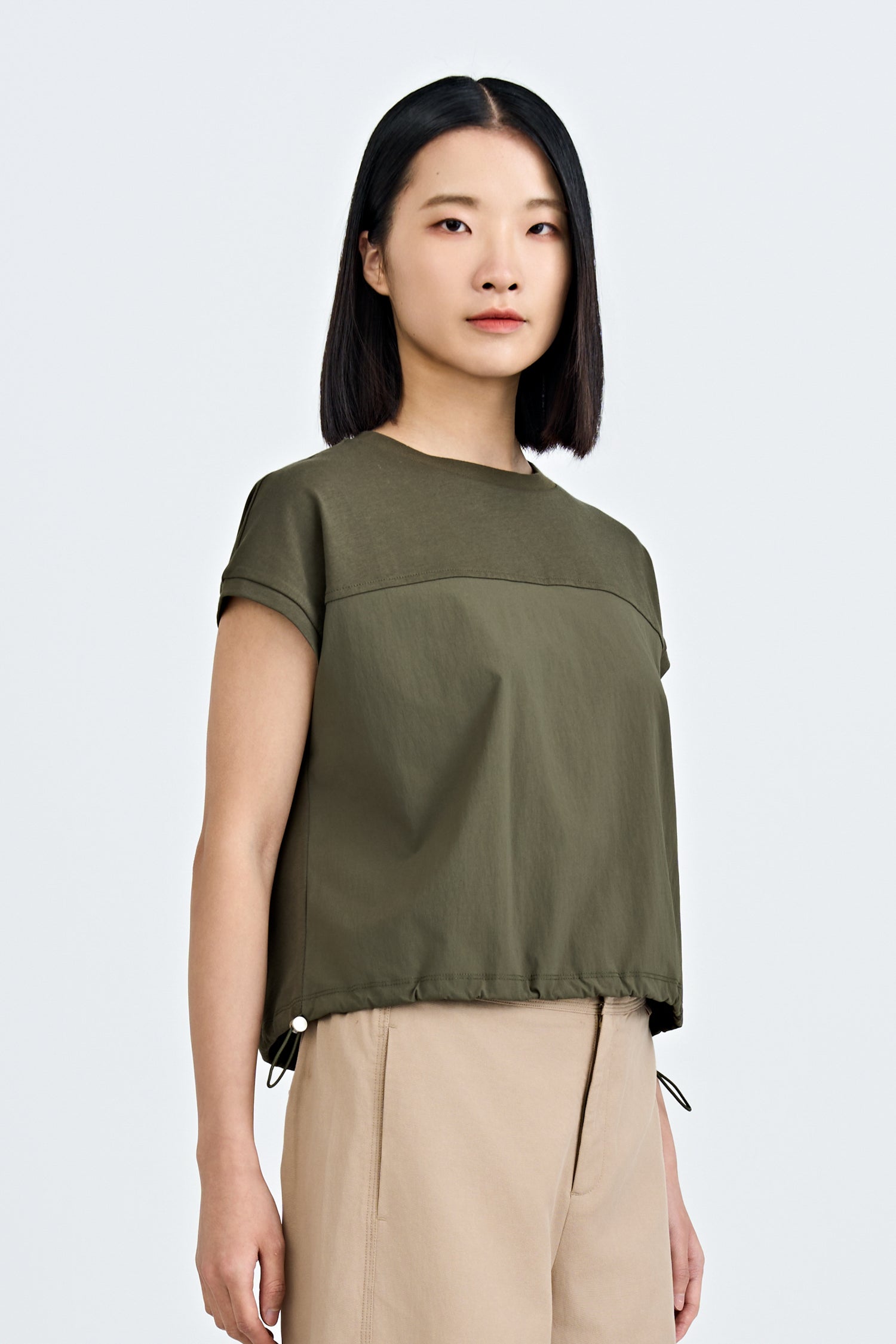 Drawcord Hem Tee - Army Green
