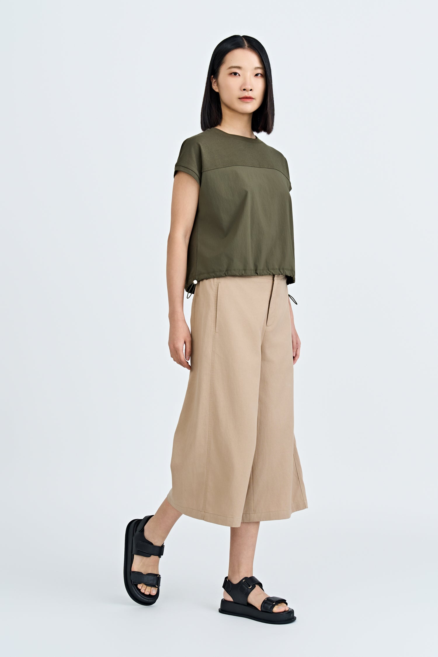 Drawcord Hem Tee - Army Green
