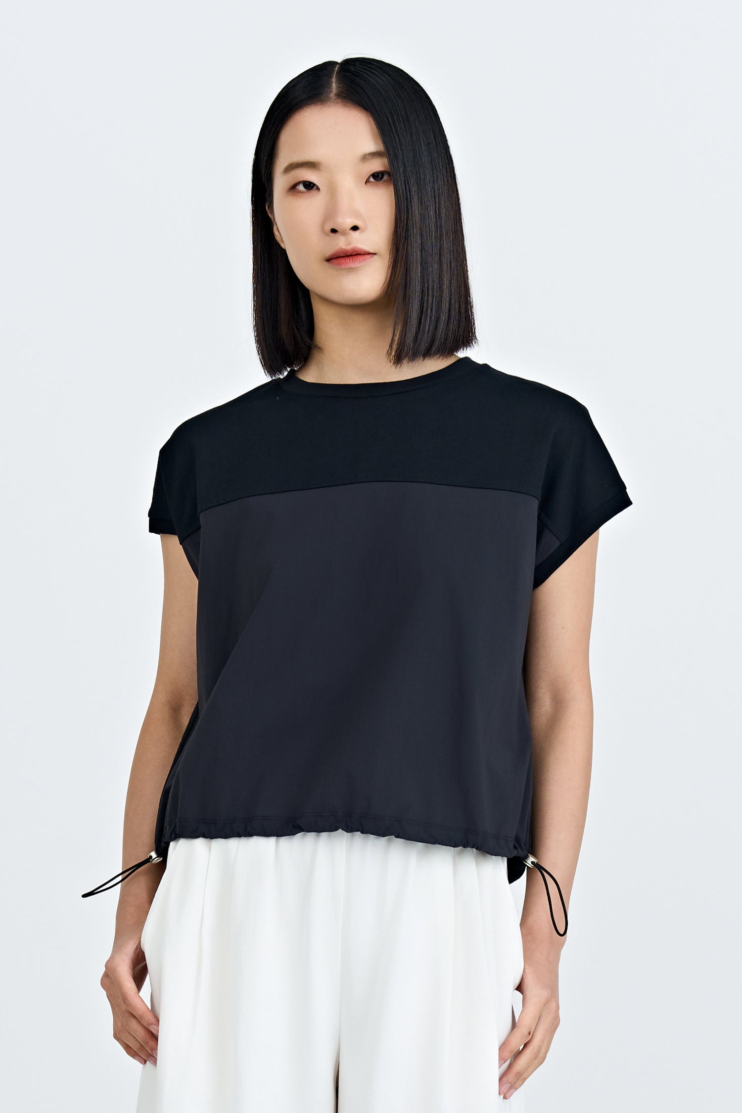 Drawcord Hem Tee - Black