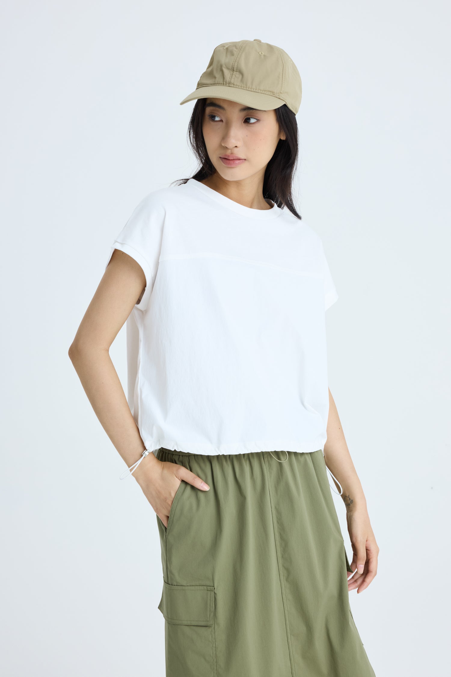 Drawcord Hem Tee - Cream