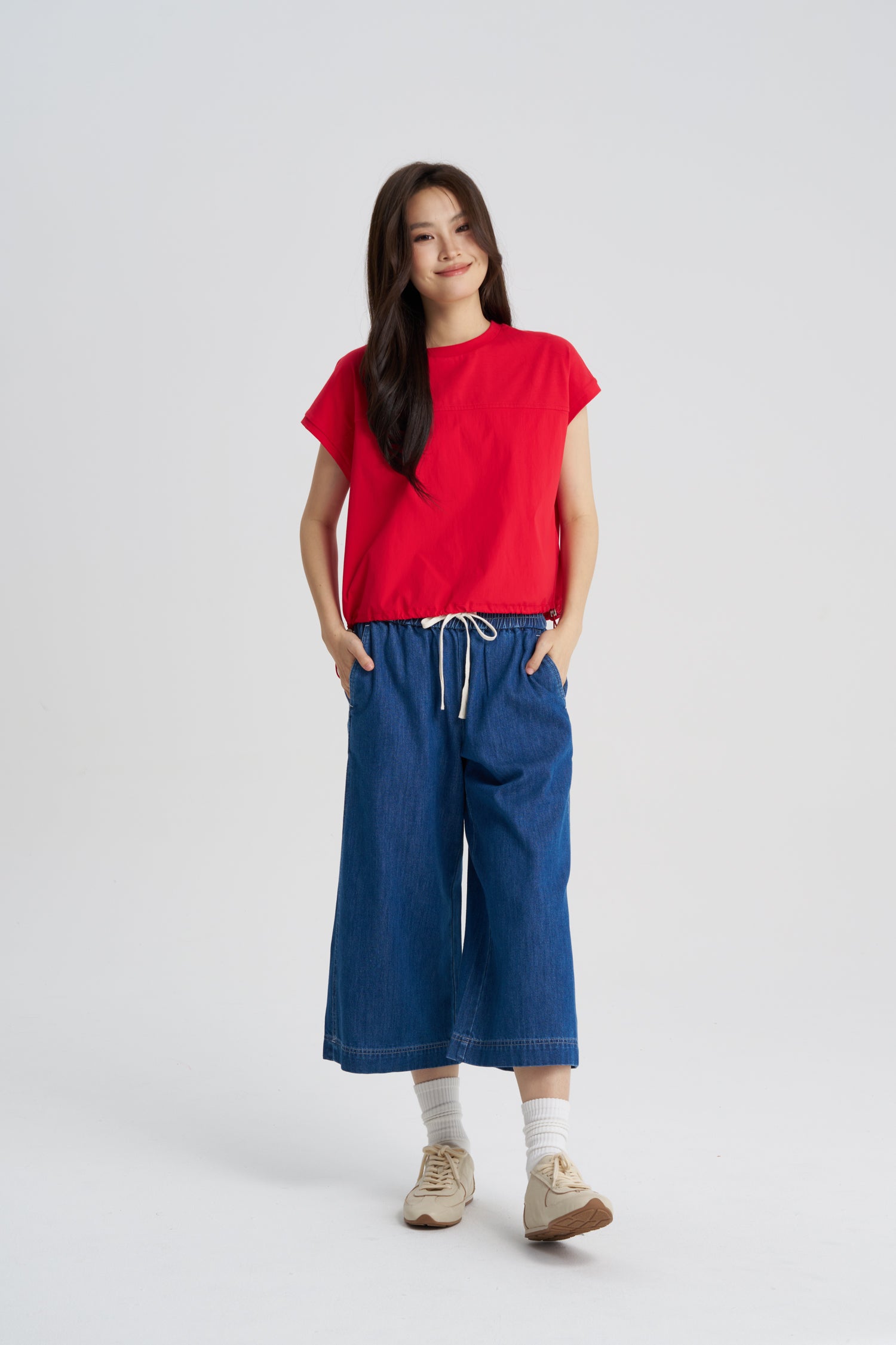 Drawcord Hem Tee - Red