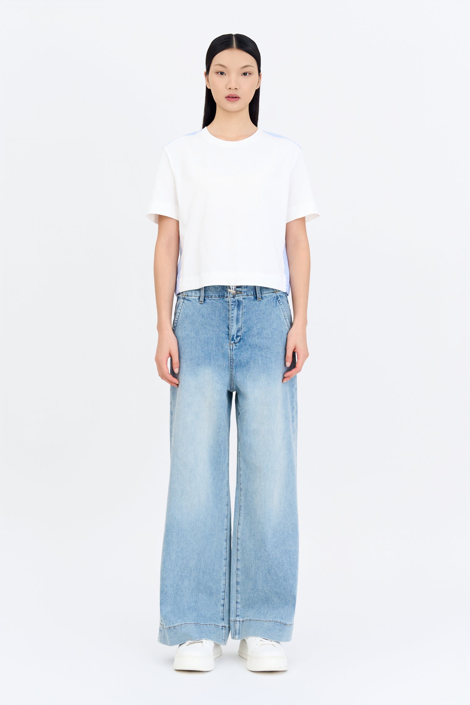 Striped Drawcord Tee - Striped Cream