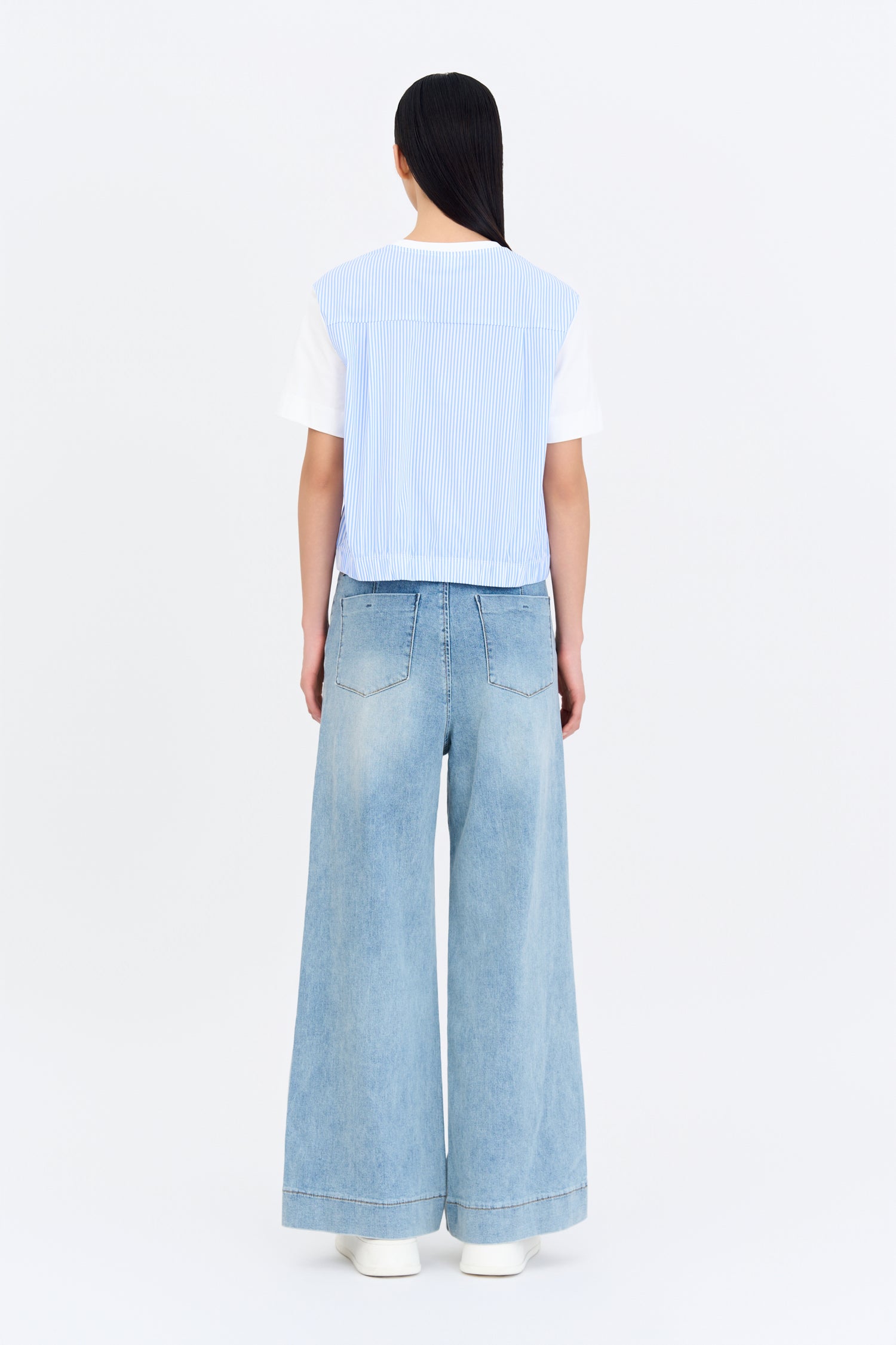 Striped Drawcord Tee - Striped Cream