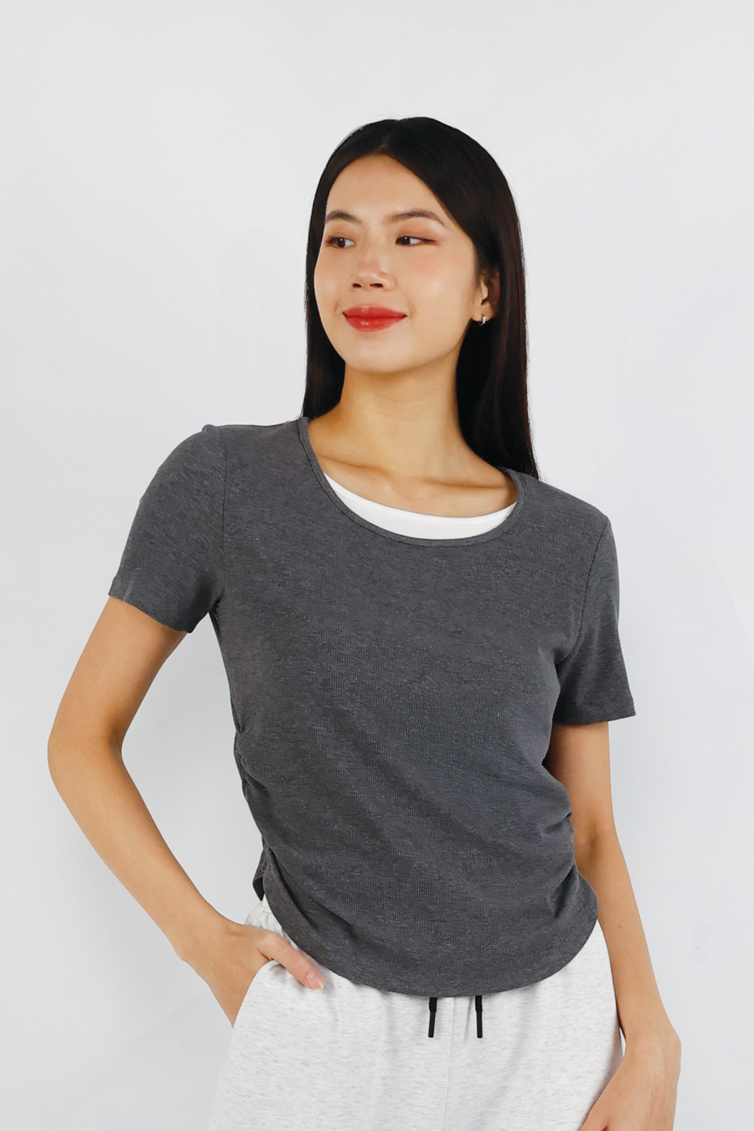 Double Collar Tee - Melange Grey