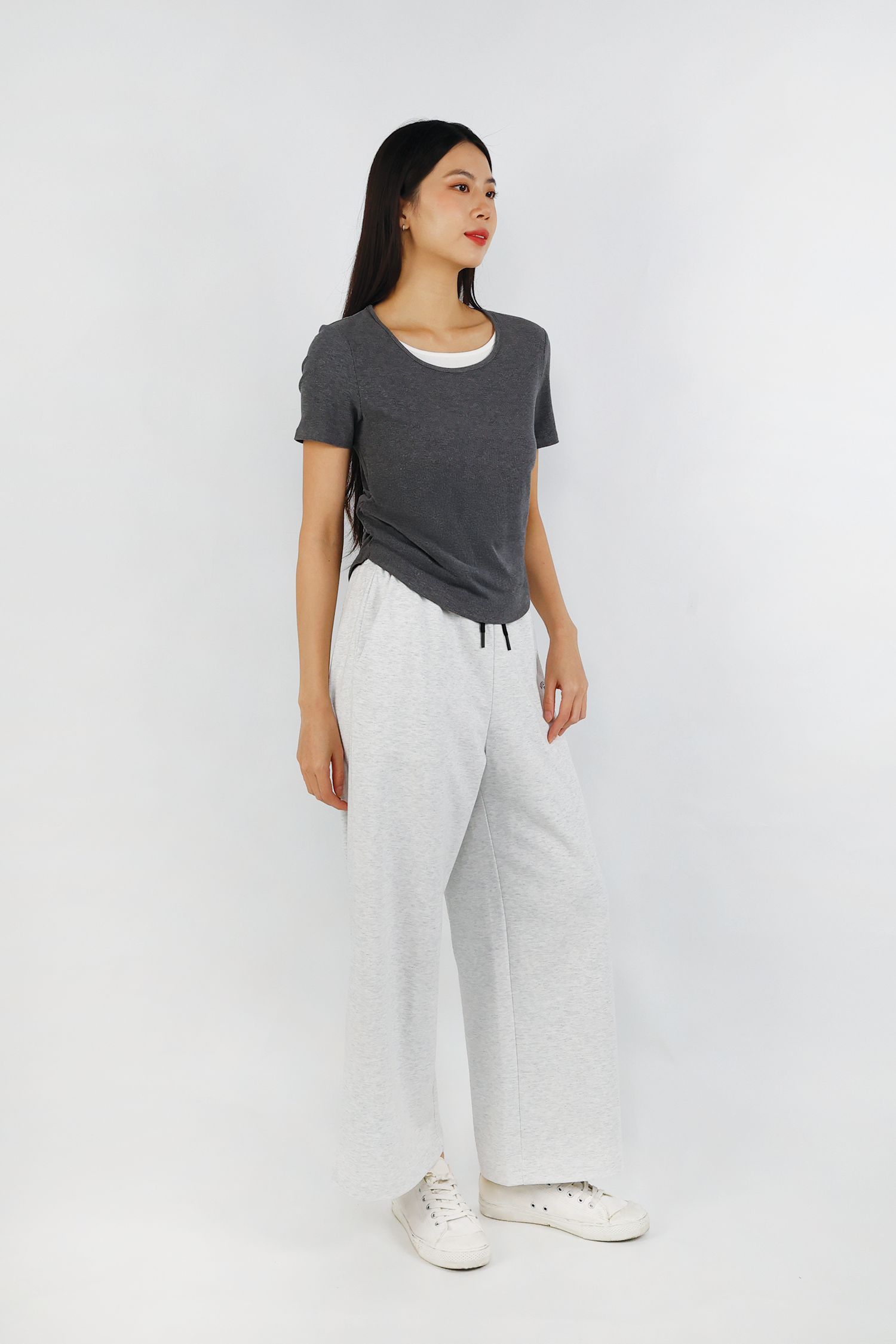 Double Collar Tee - Melange Grey