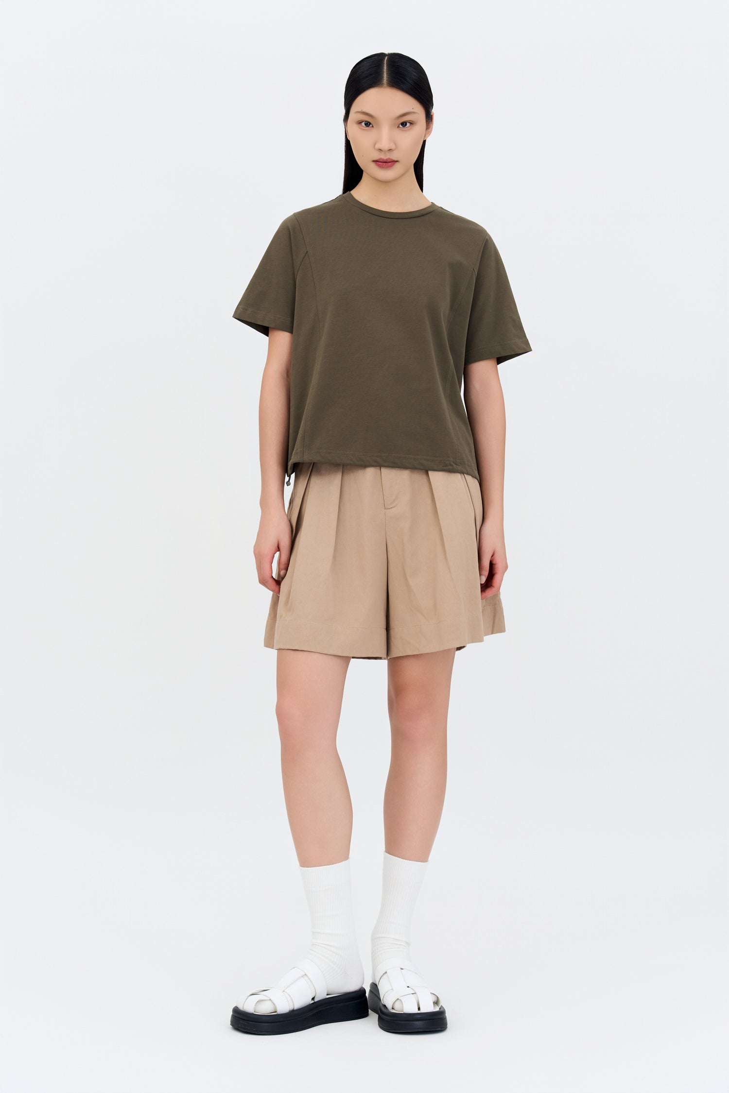 Drawcord Hem Tee - Khaki Green