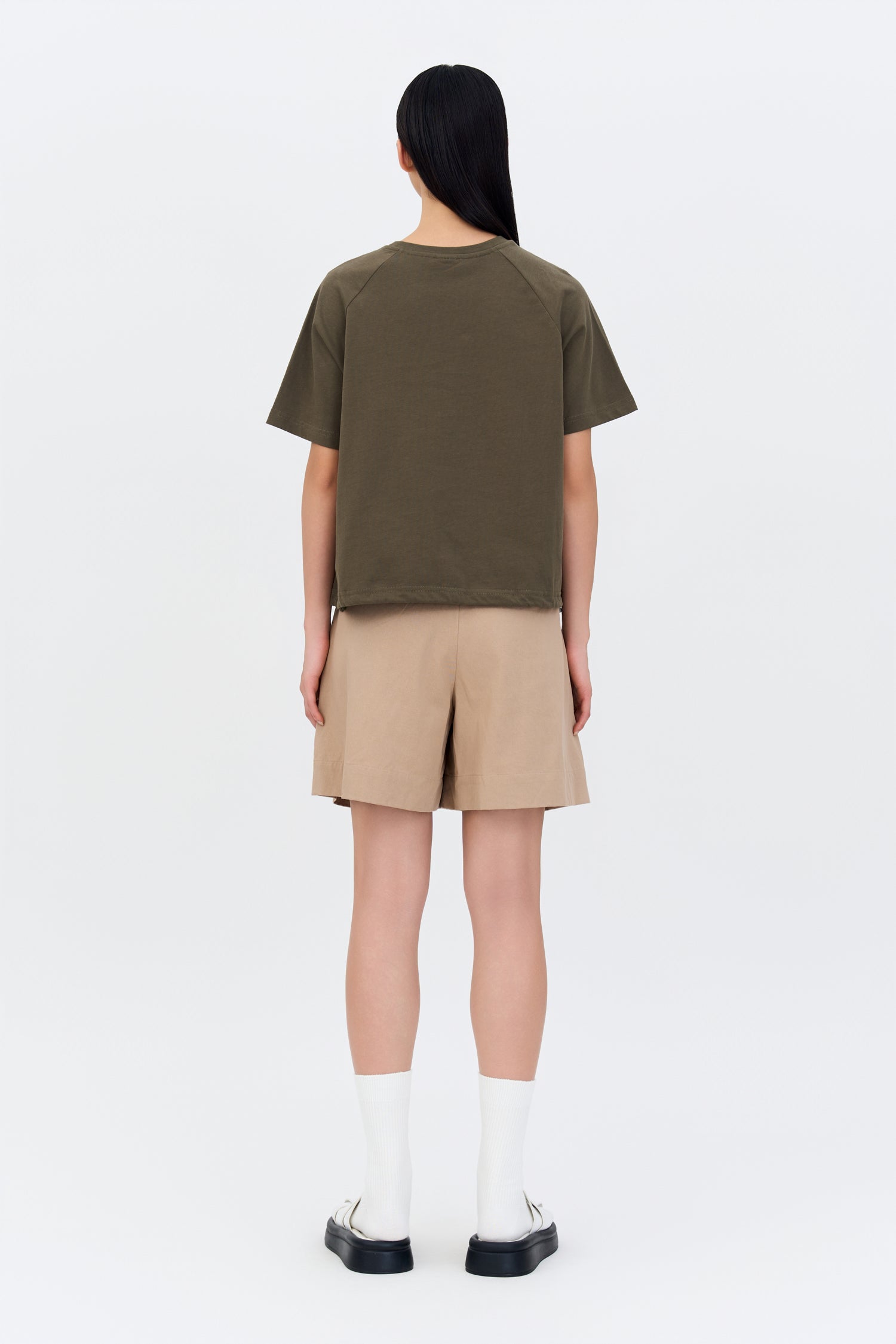 Drawcord Hem Tee - Khaki Green