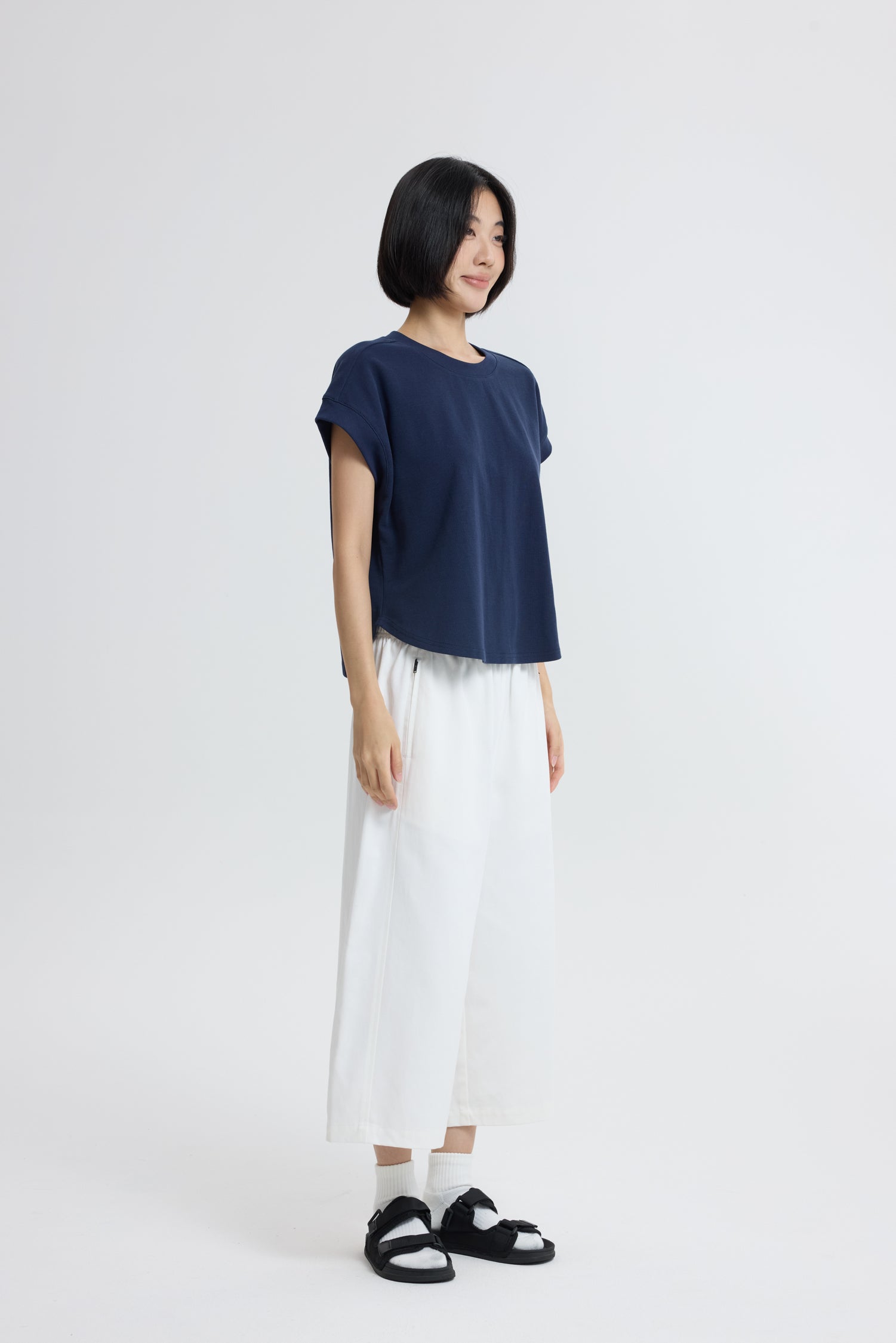 Ribbed Cuff Tee - Navy