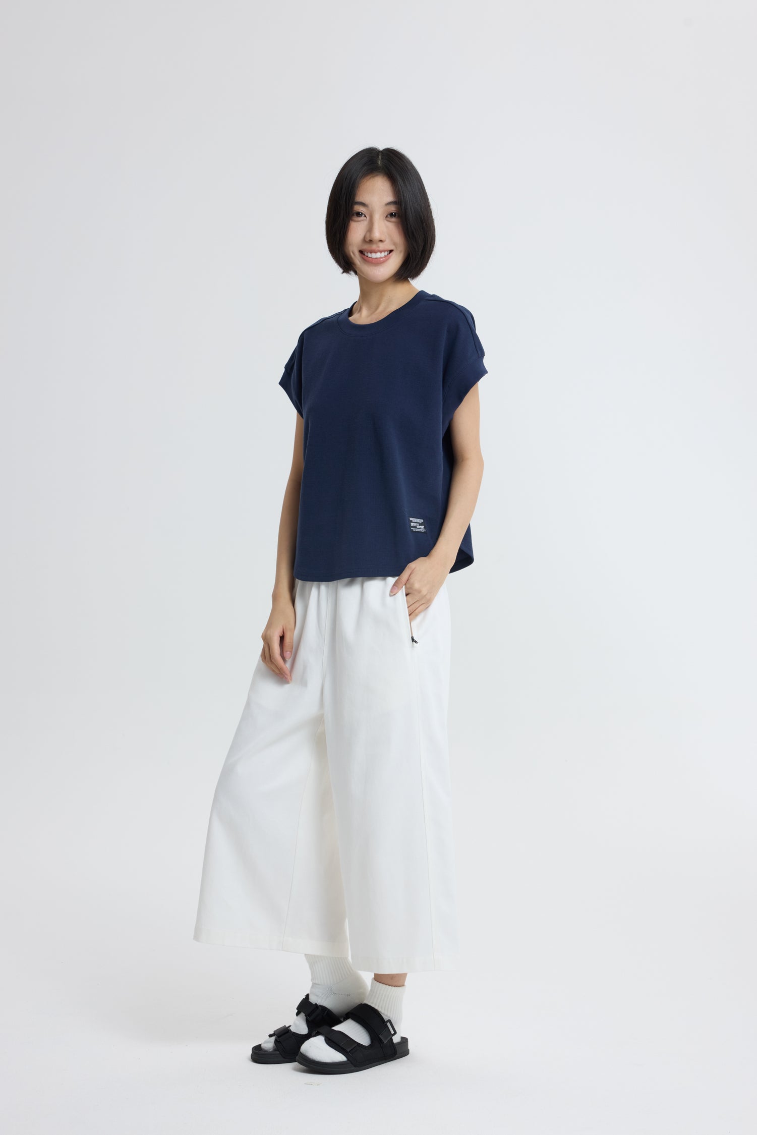 Ribbed Cuff Tee - Navy