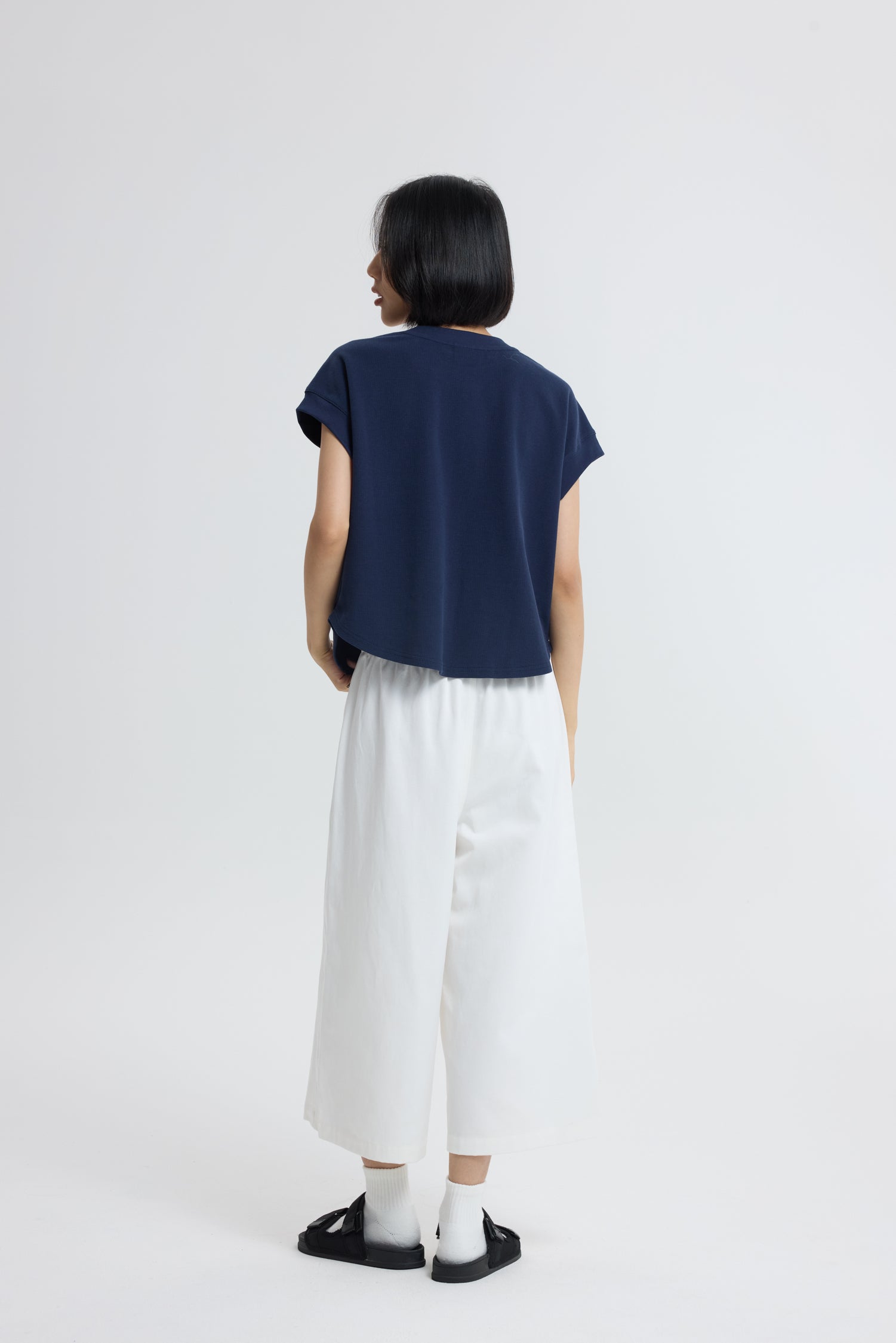 Ribbed Cuff Tee - Navy