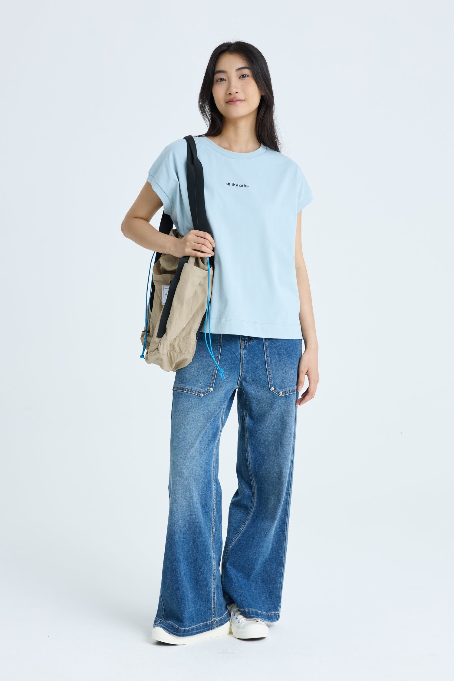 'Off The Grid' Embroidery Tee - Dusty Blue