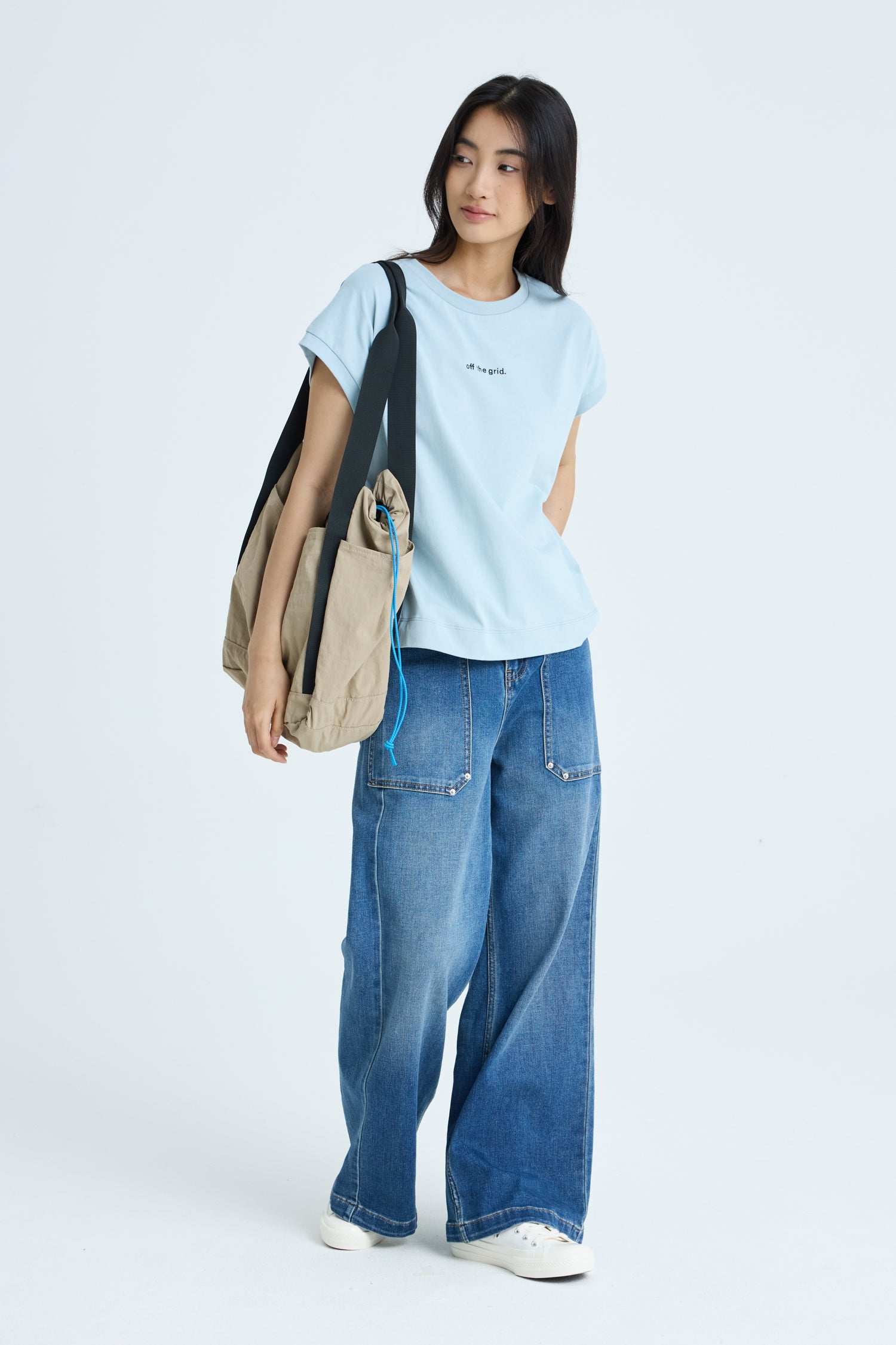 'Off The Grid' Embroidery Tee - Dusty Blue