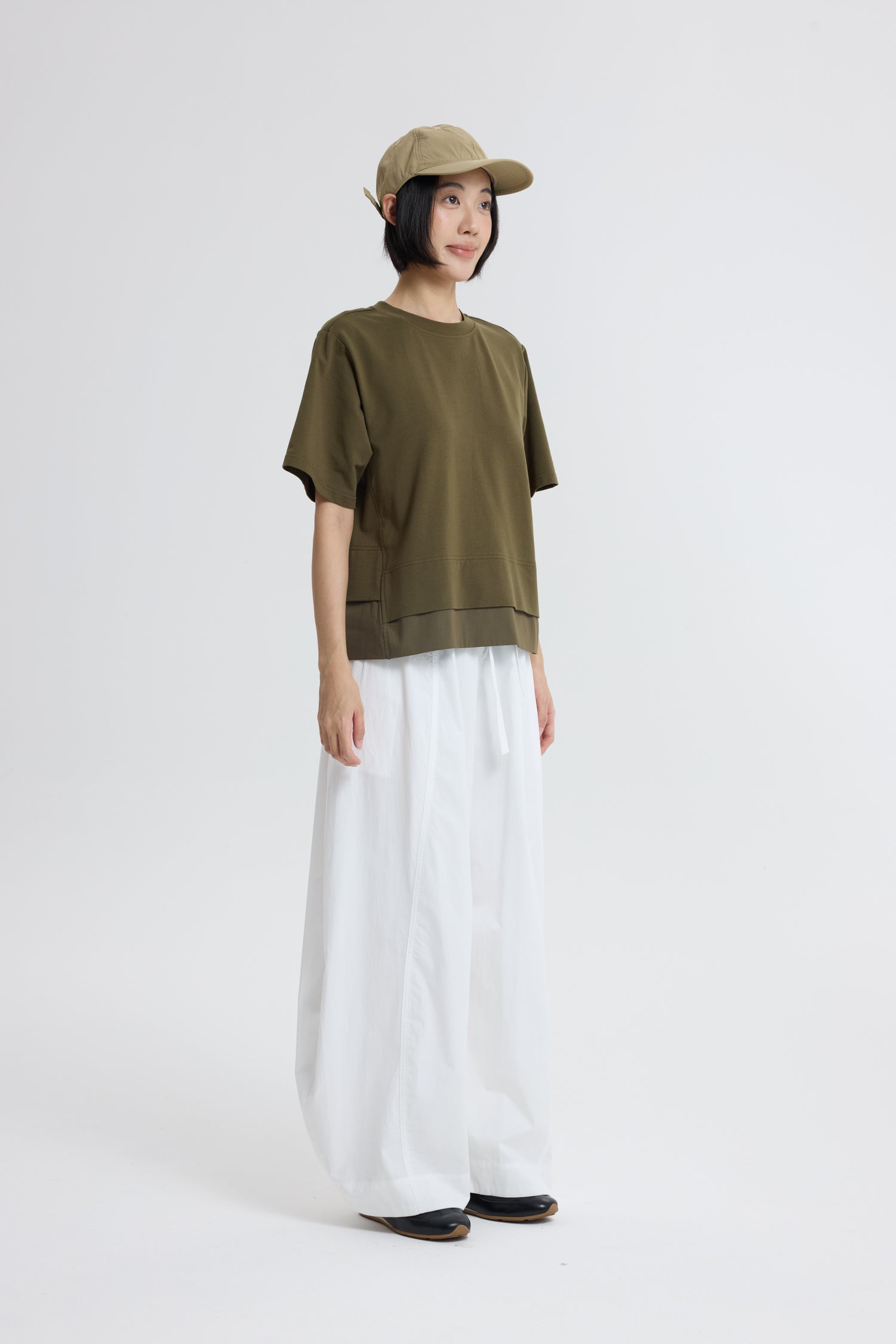 Double Layer Drawstring Hem Top - Army Green
