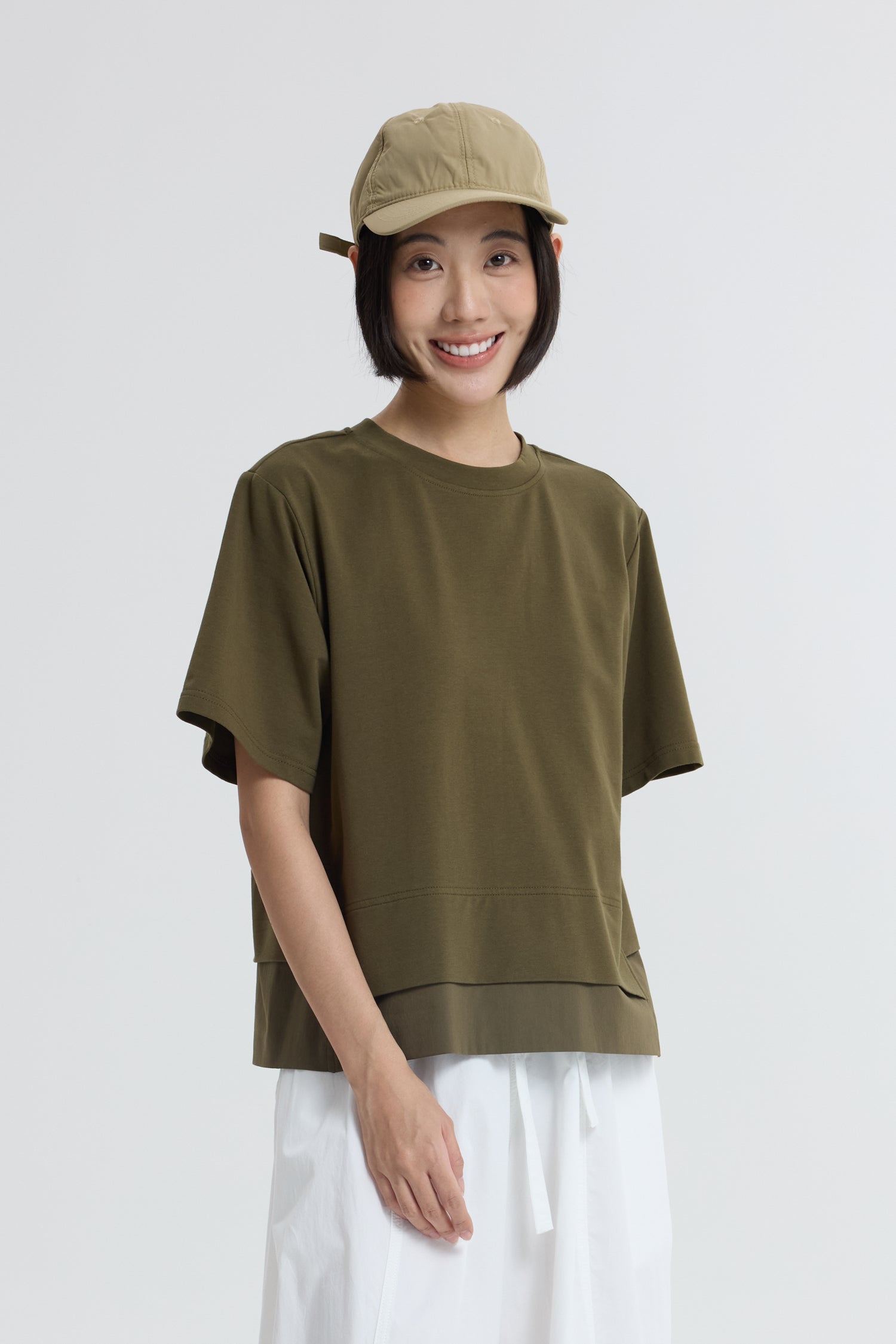 Double Layer Drawstring Hem Top - Army Green