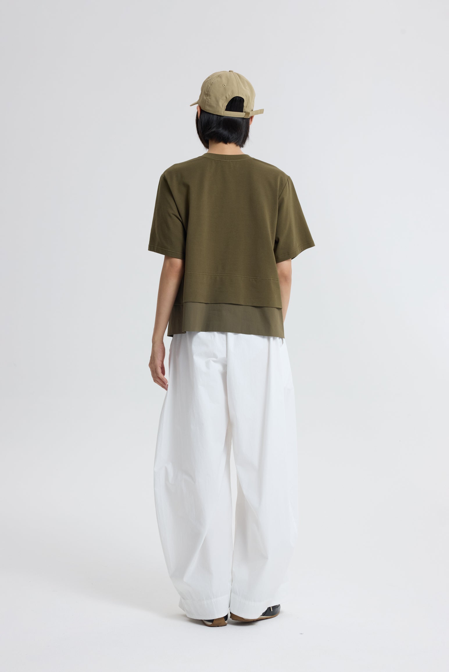 Double Layer Drawstring Hem Top - Army Green