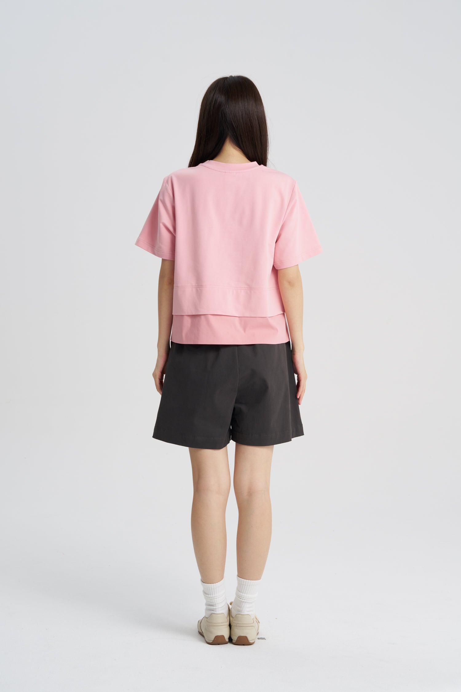 Double Layer Drawstring Hem Top - Blush