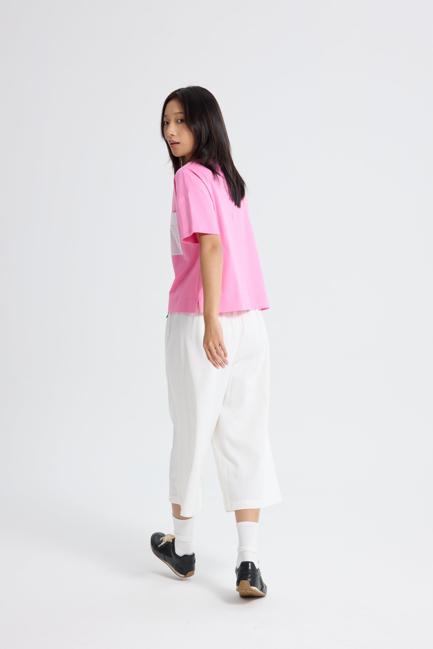 Striped Patch Pocket Tee - Pink