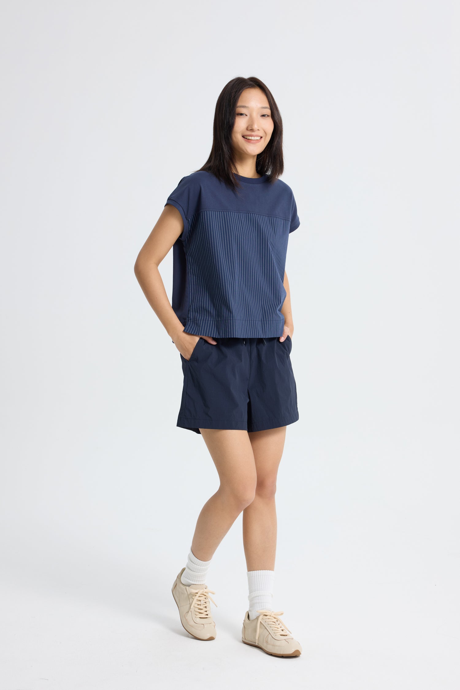 Boxy Fit Top - Navy Stripes
