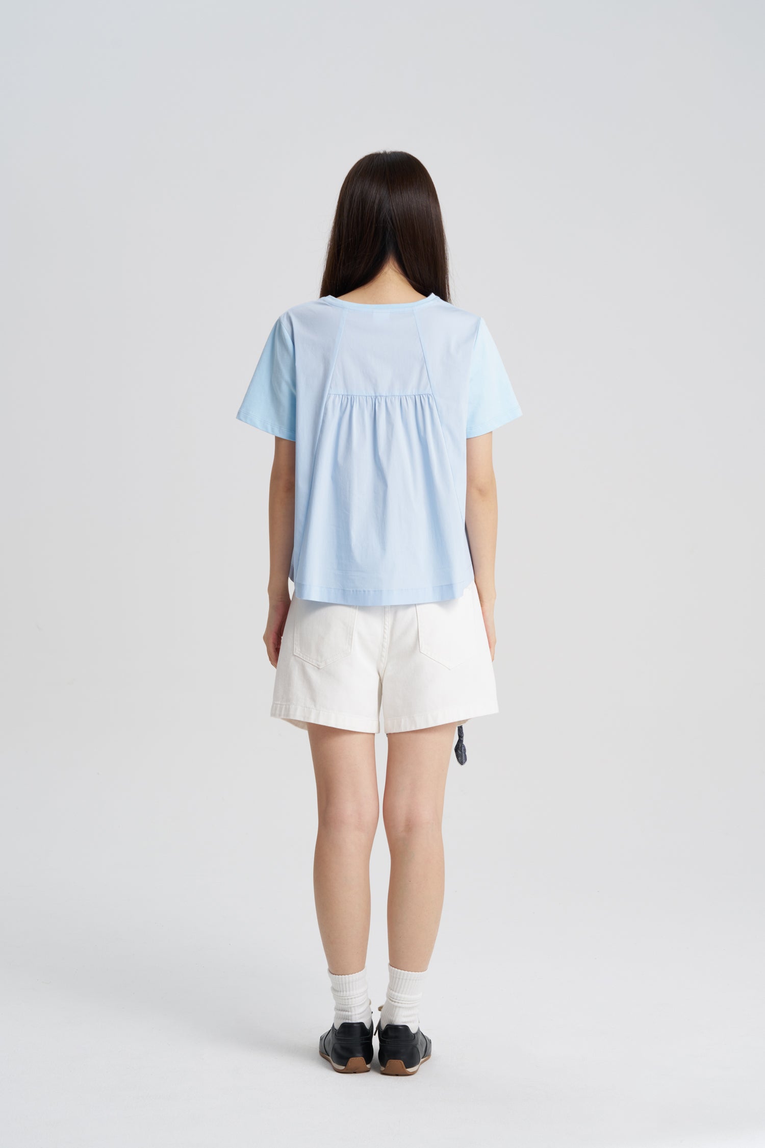 Back Gathers V-Neck Tee - Sky Blue