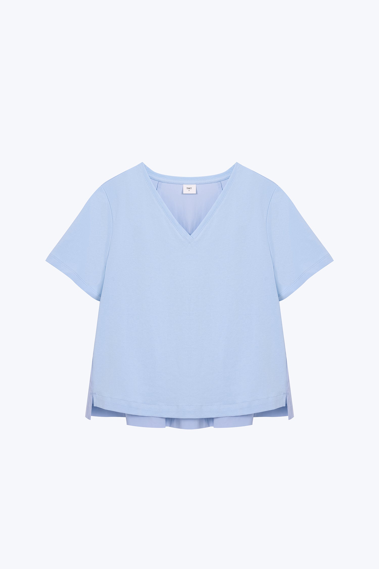 Back Gathers V-Neck Tee - Sky Blue