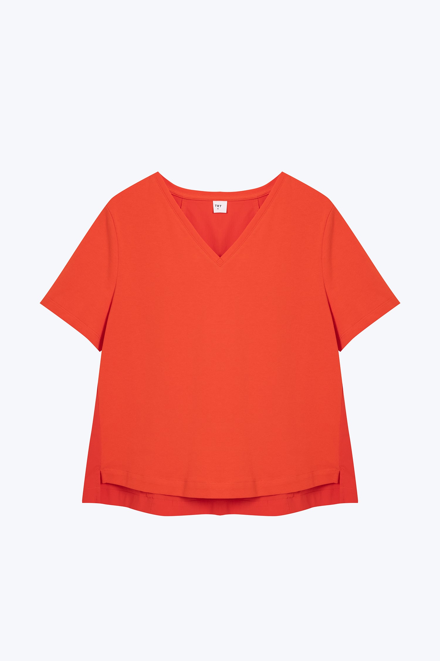 Back Gathers V-Neck Tee - Vermillion