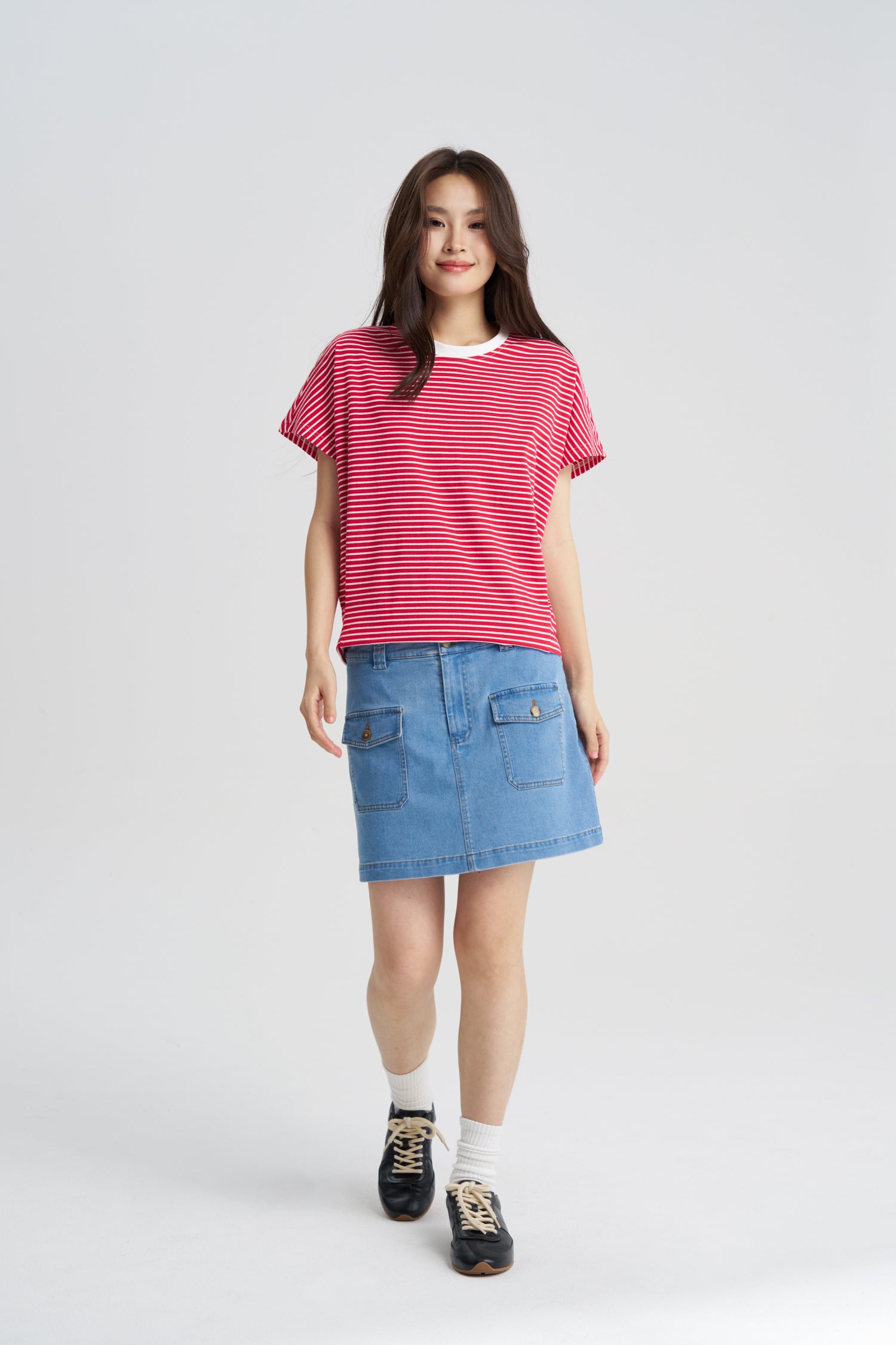 Stripe Snap Button Tee - Red Stripes