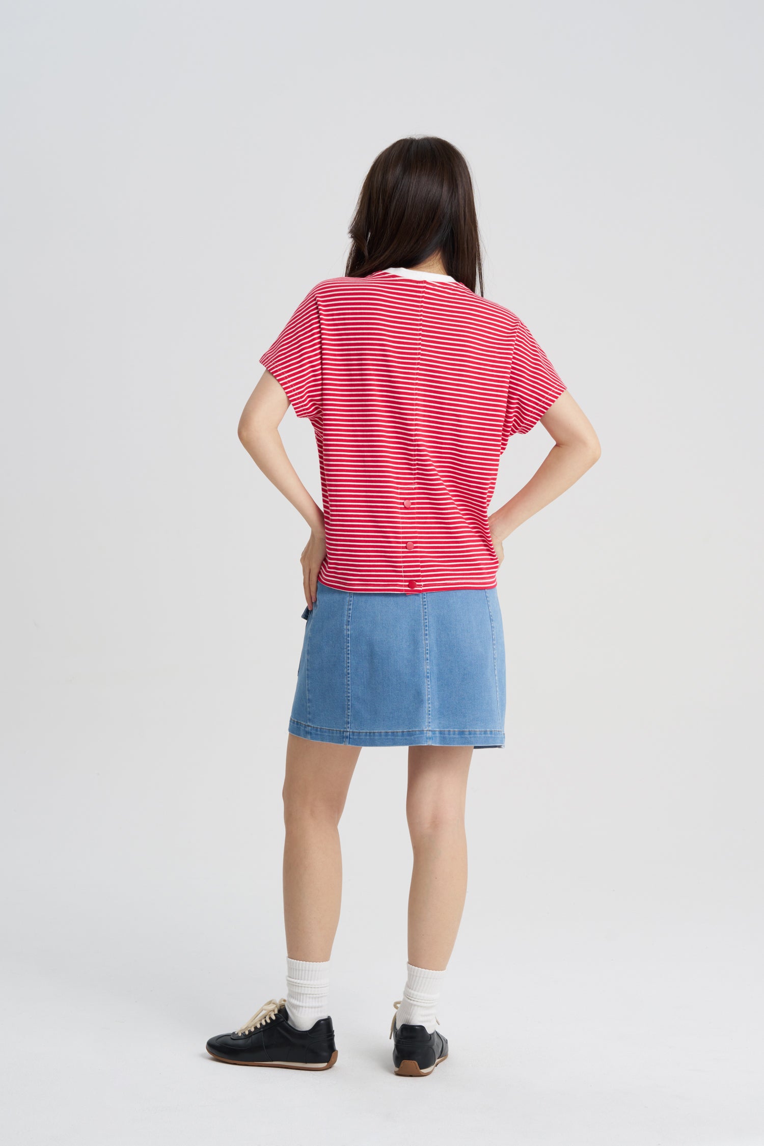 Stripe Snap Button Tee - Red Stripes