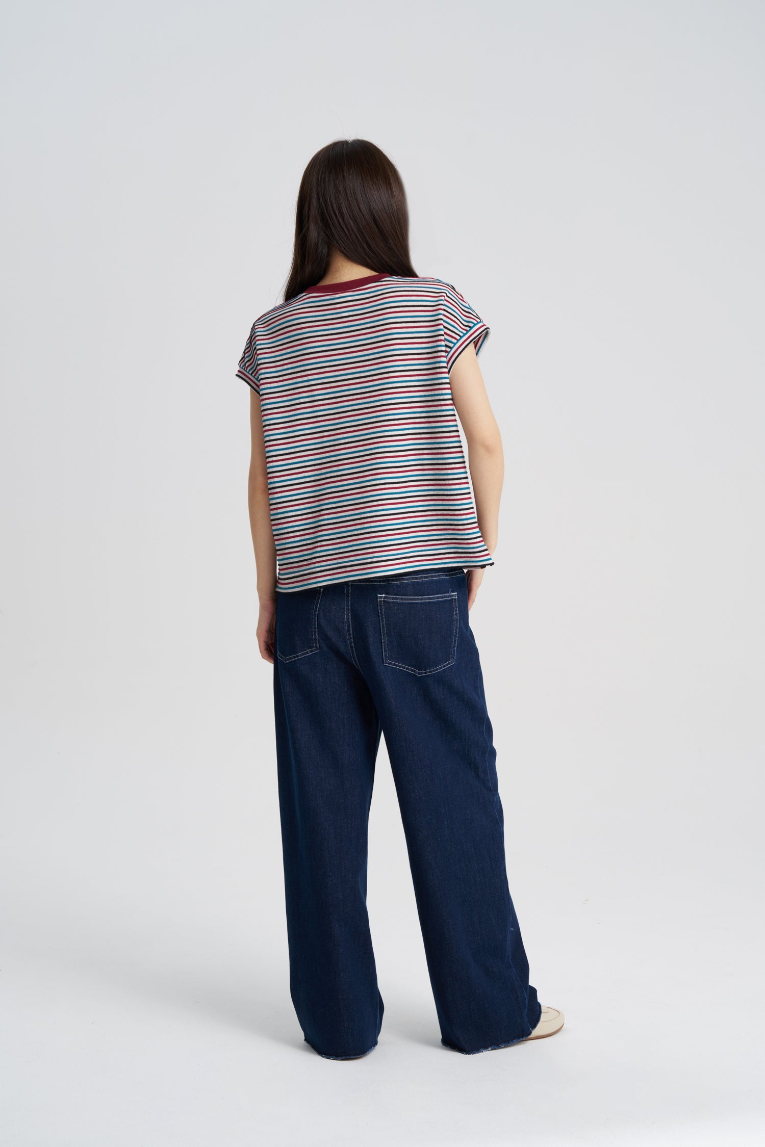Striped Cap Sleeve Tee - Stripes Sand