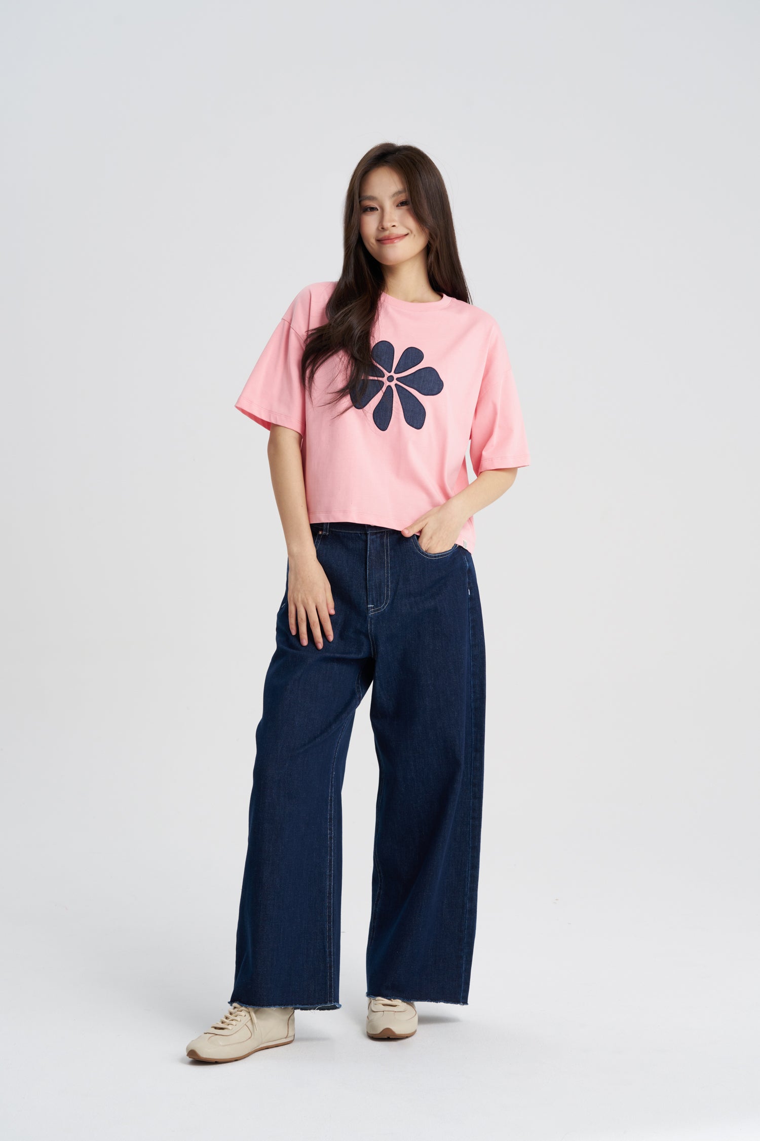 Floral Applique Tee - Blush
