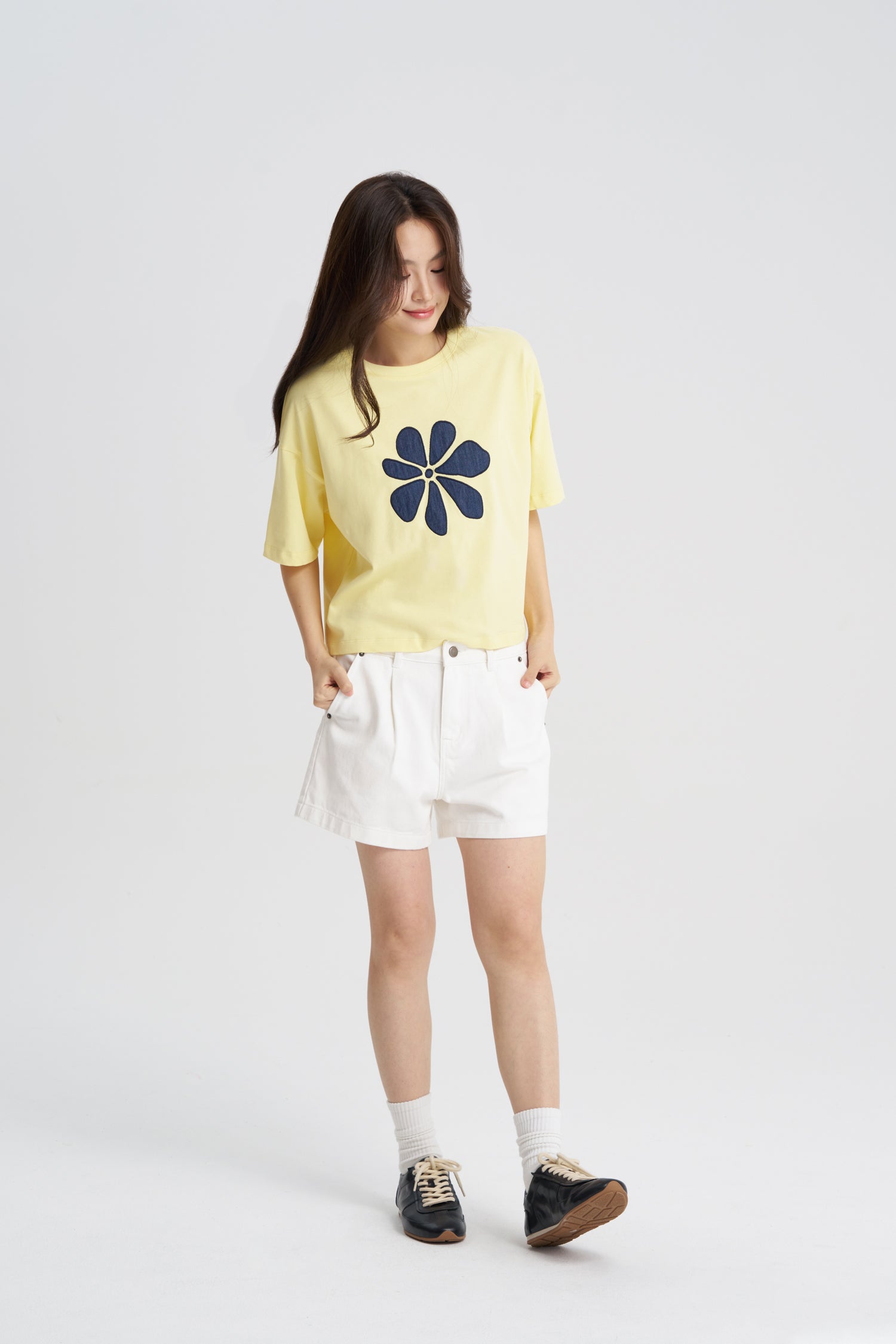 Floral Applique Tee - Canary