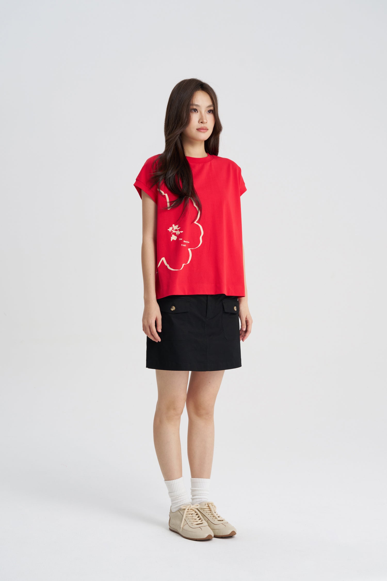 Floral Cap Sleeve Tee - Red