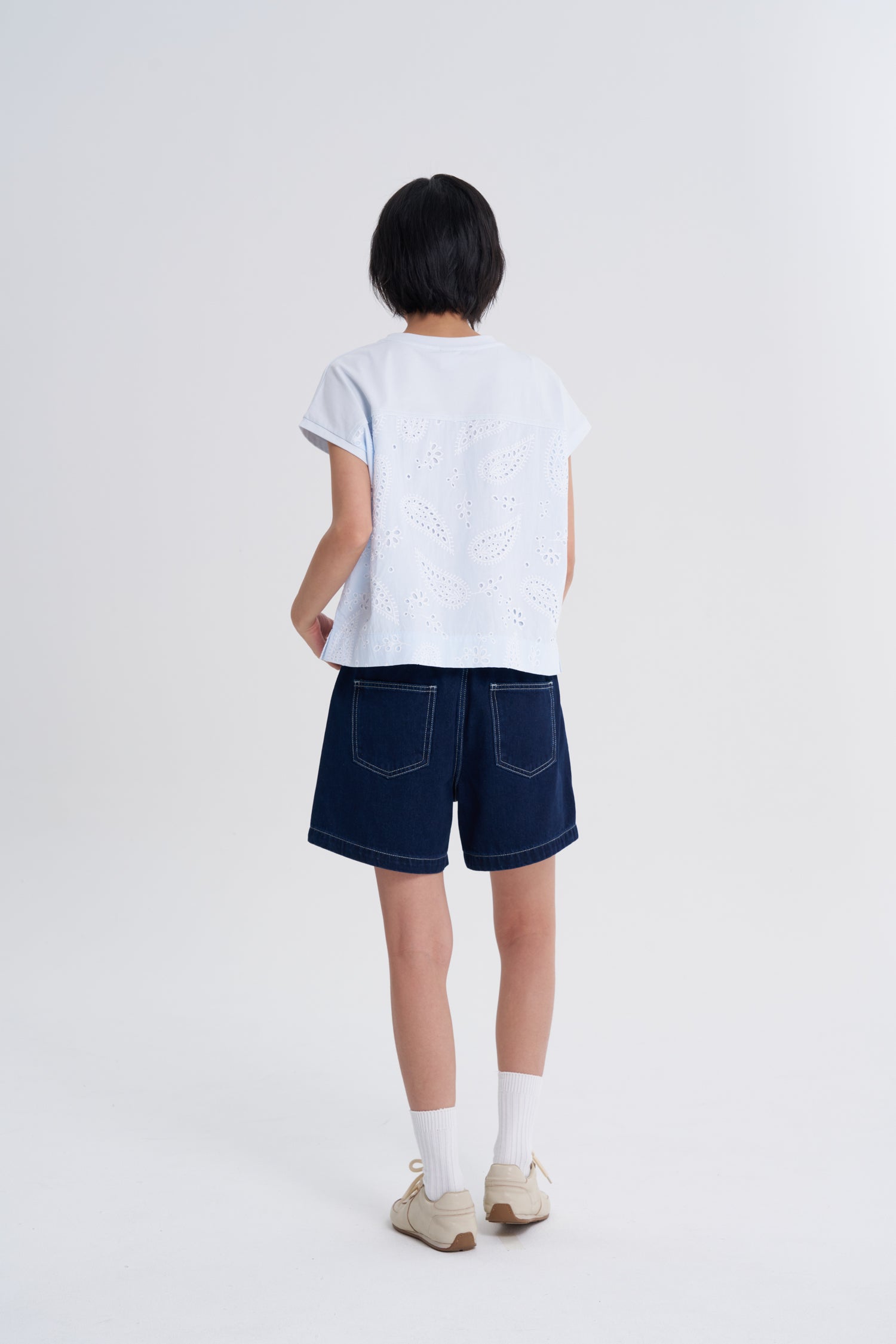 Sleeveless Broderie Blouse - Sky Blue