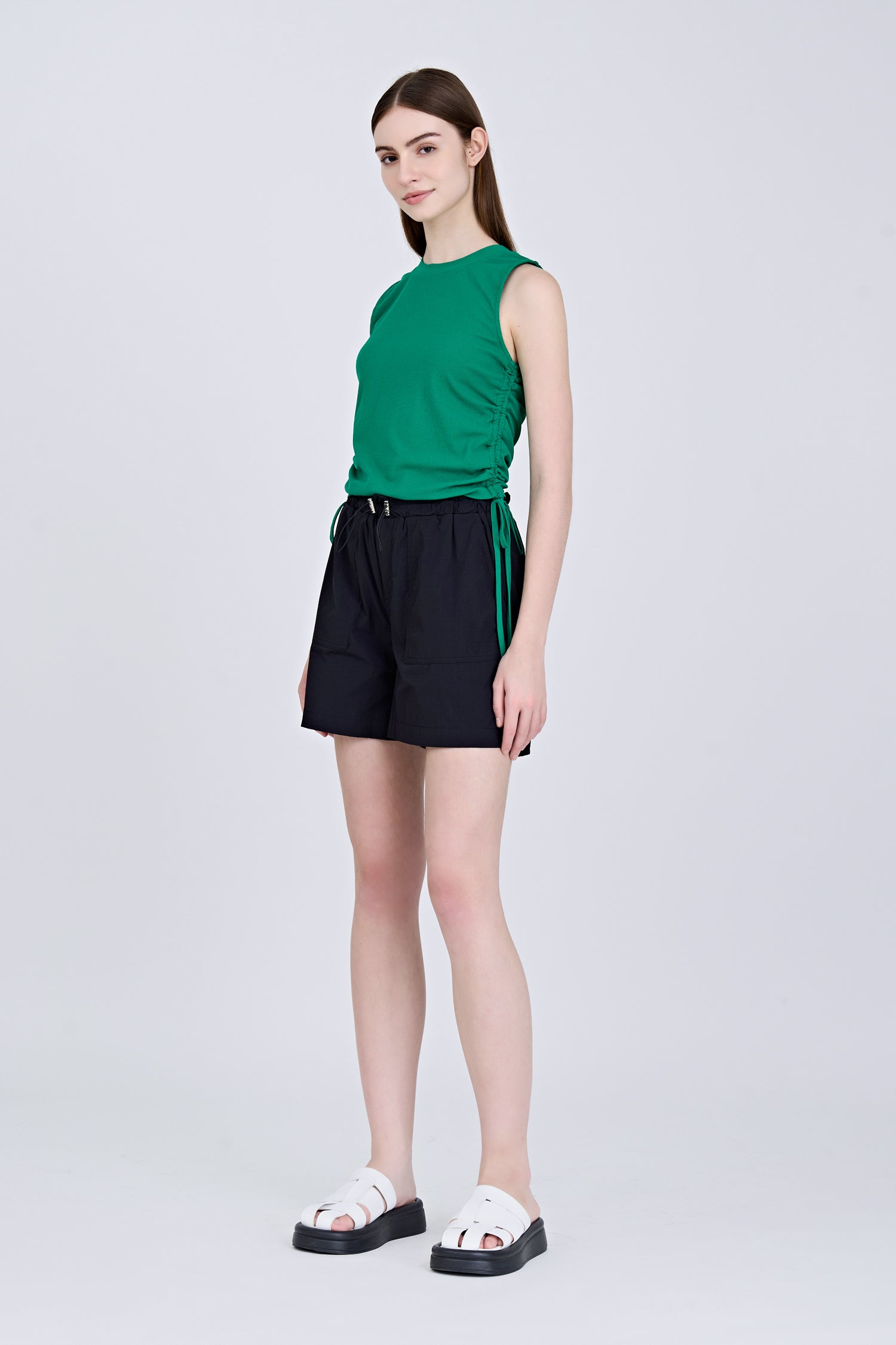 Sleeveless Ruche Tee - Green [AT]