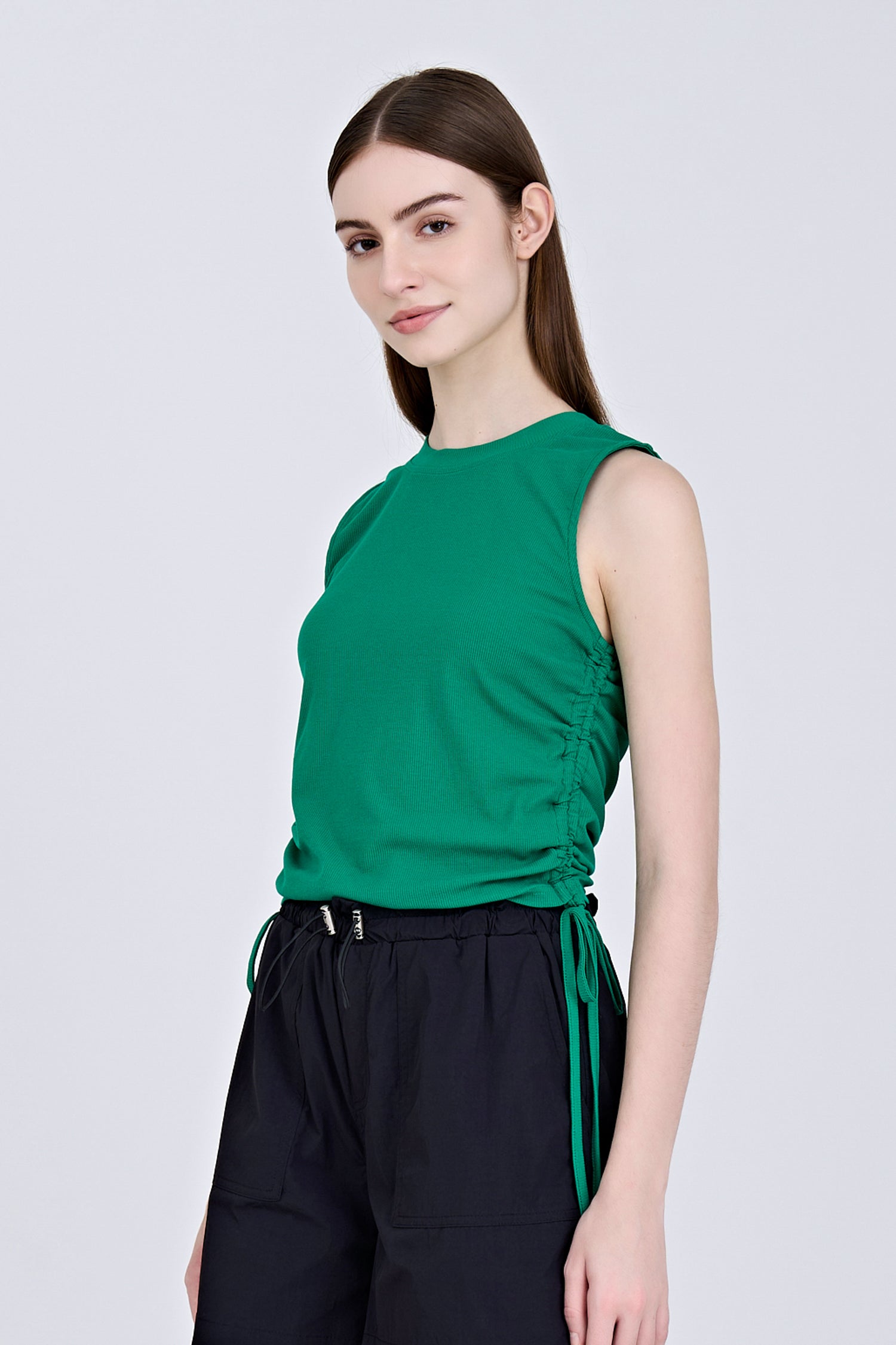 Sleeveless Ruche Tee - Green [AT]