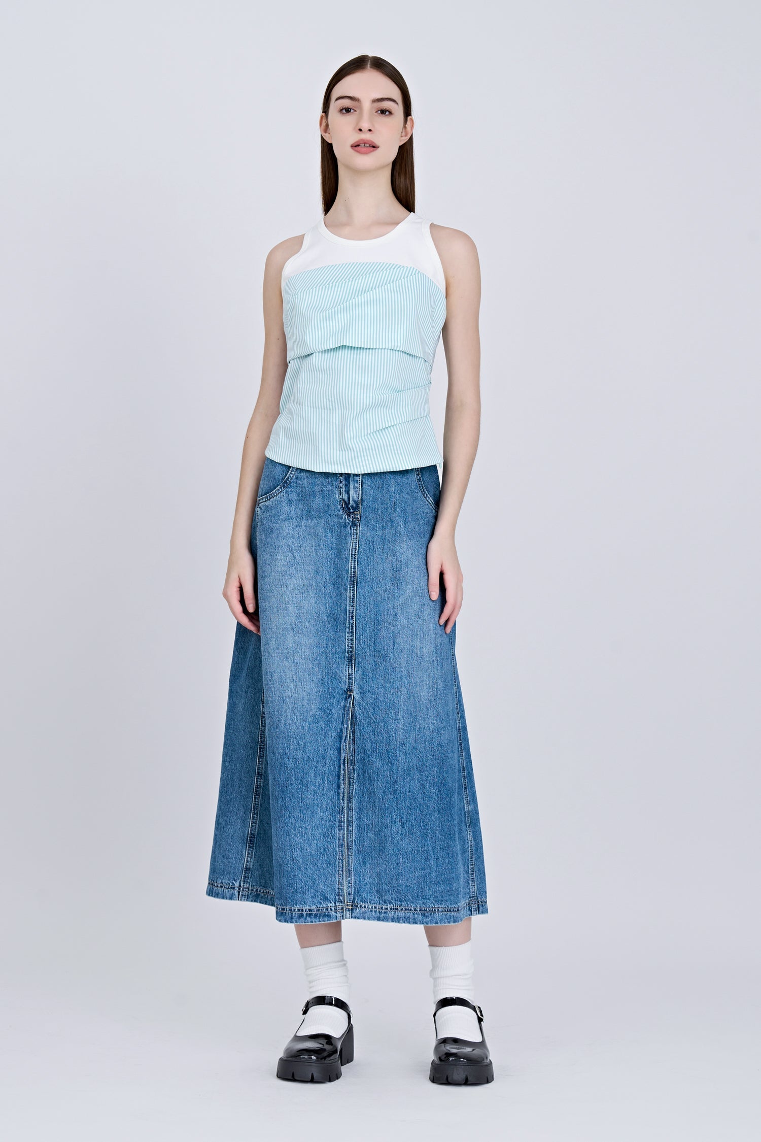 Mock Two-Piece Top - Stripes Green [AT]