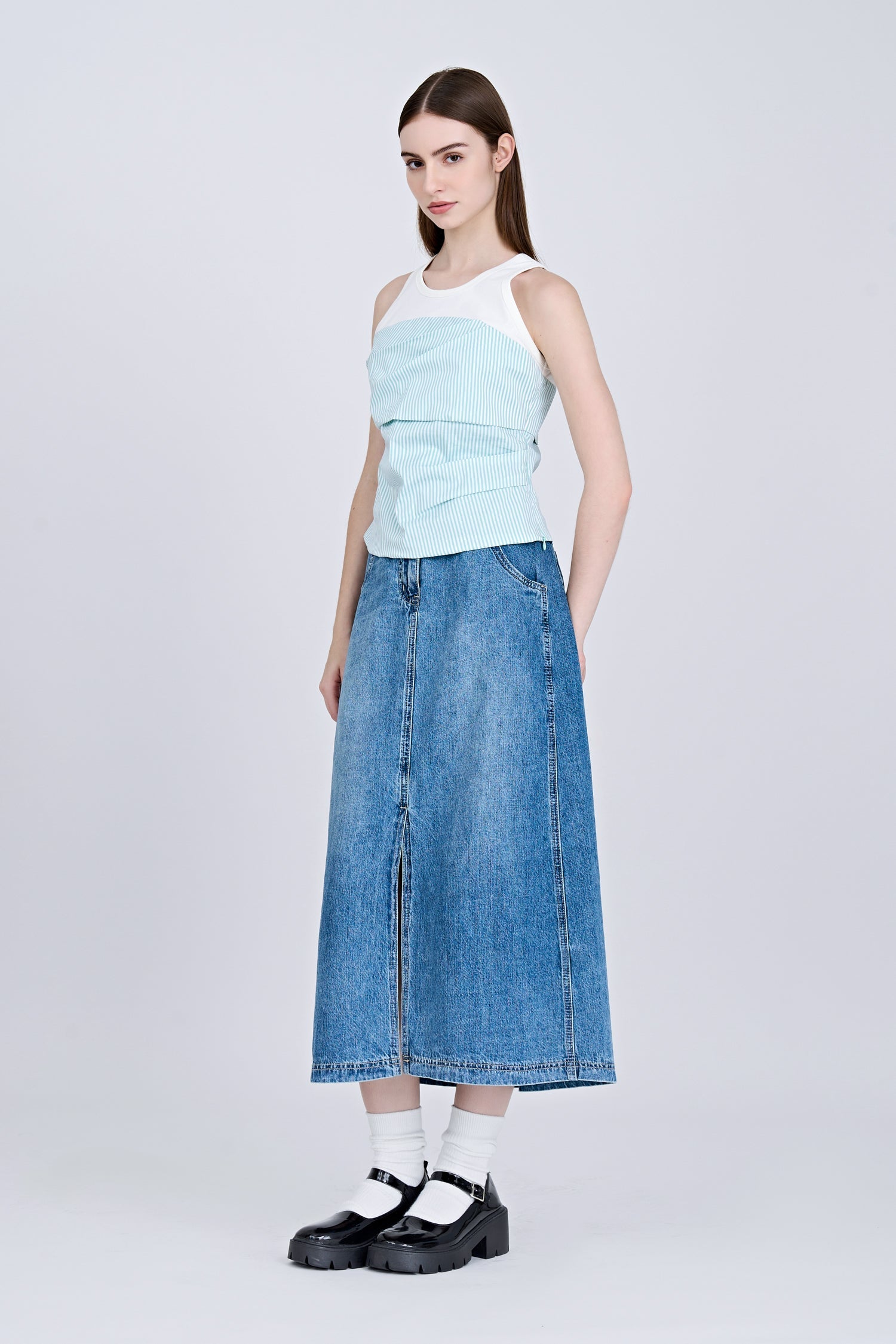 Mock Two-Piece Top - Stripes Green [AT]