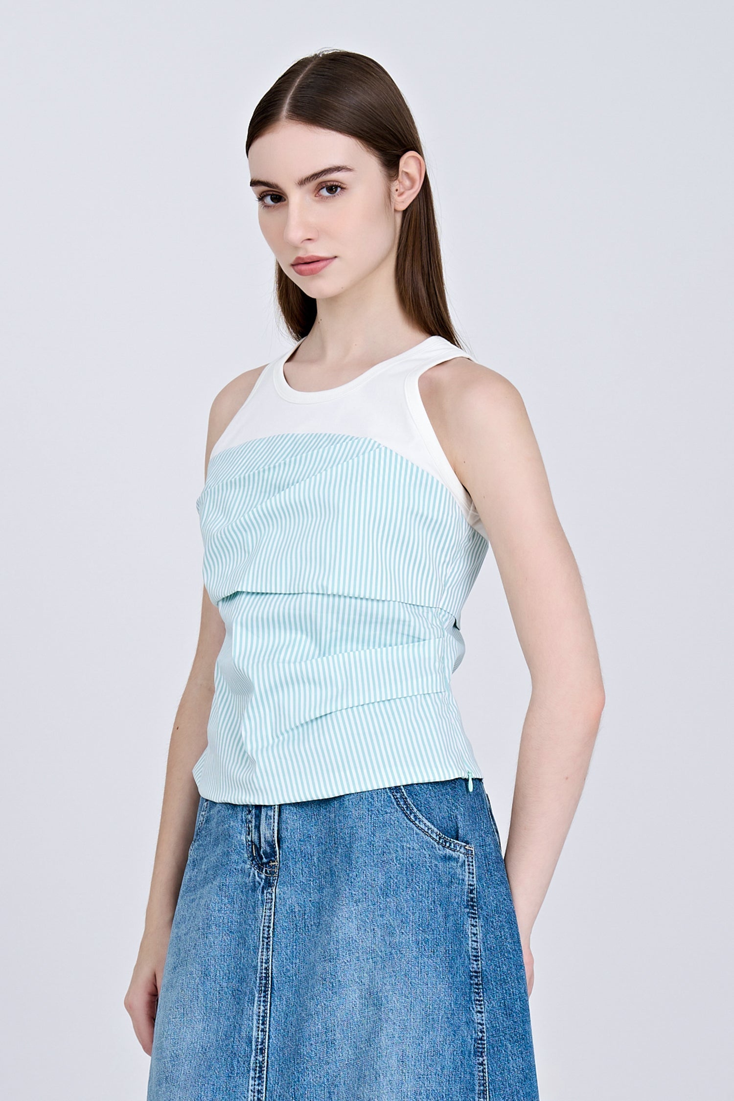 Mock Two-Piece Top - Stripes Green [AT]