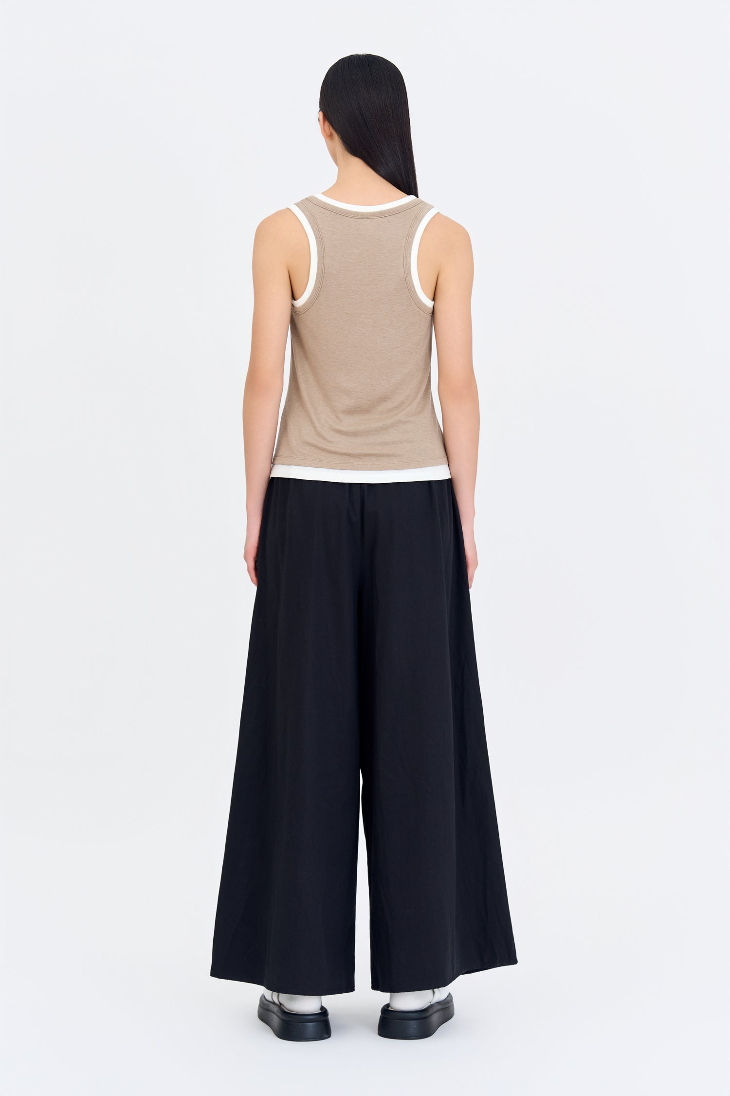 Double Collar Sleeveless Tee - Khaki