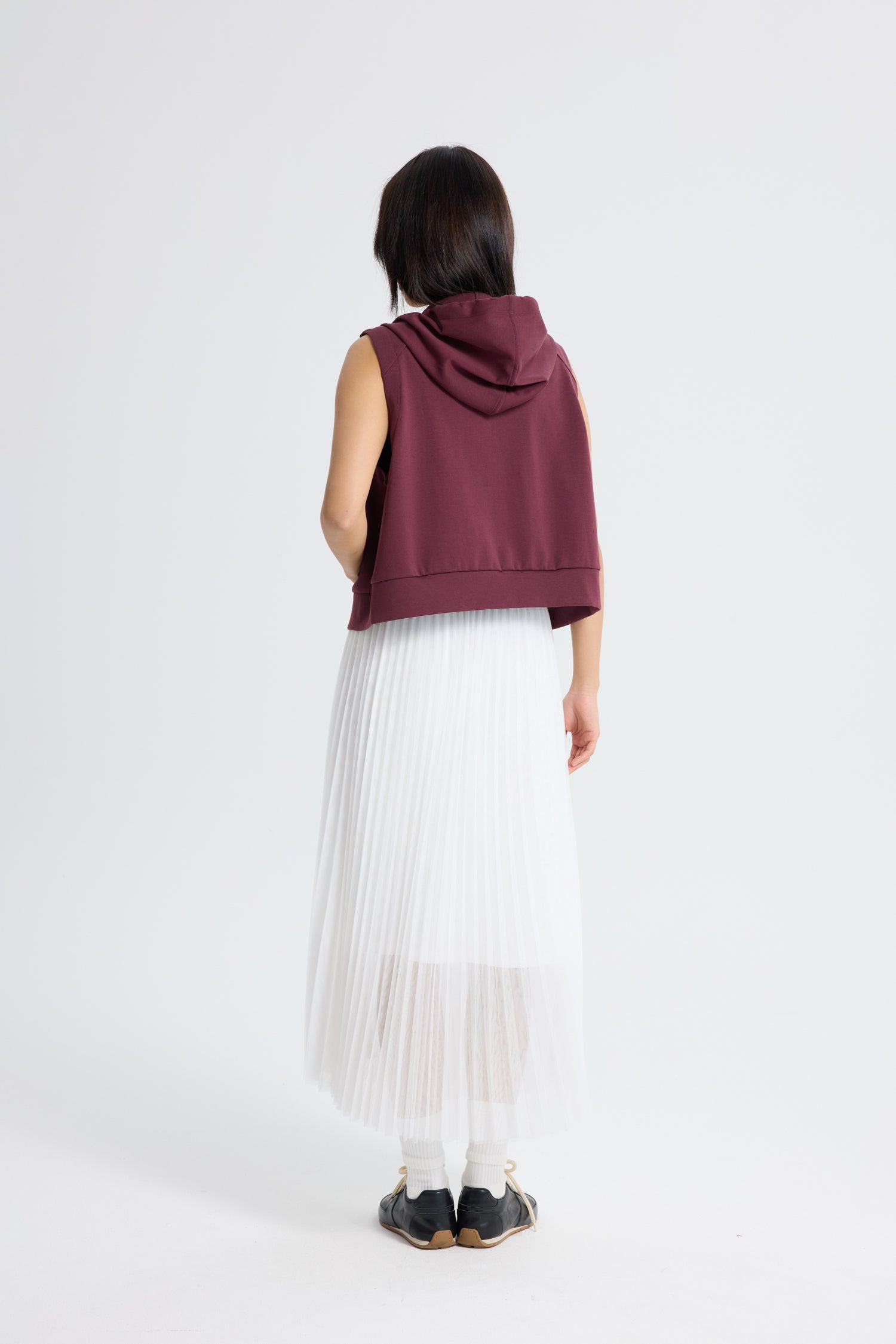 Patch Pocket Hoodie Vest - Burgundy