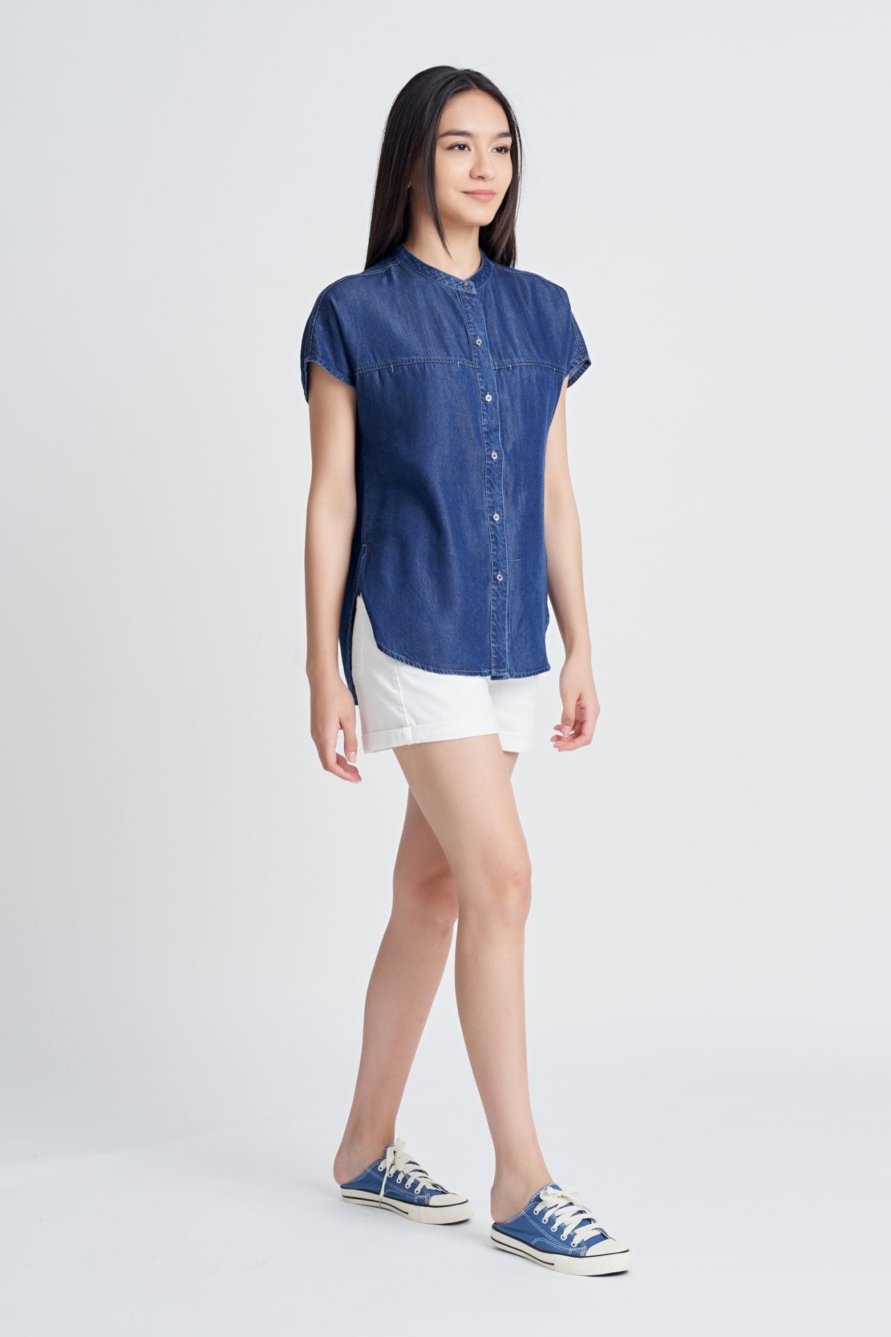 Denim Cap Sleeve Blouse